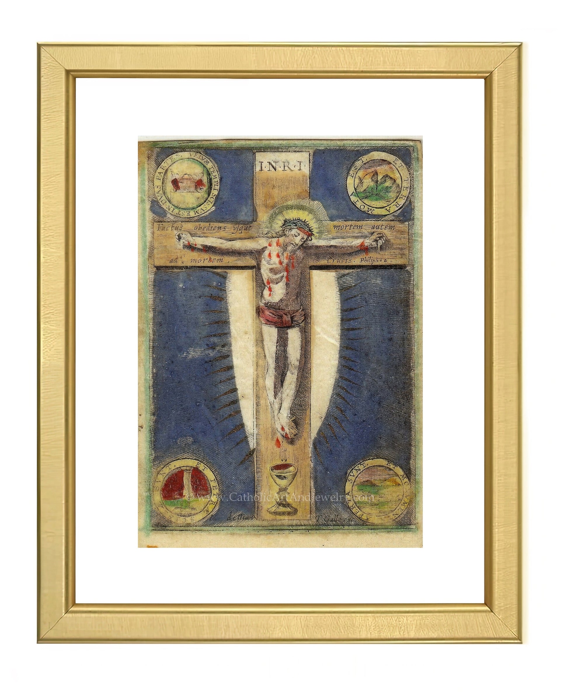 Crucifixion – from a 1700s Holy Card – Catholic Art Print – Archival Quality - Catholic Art and Jewelry
