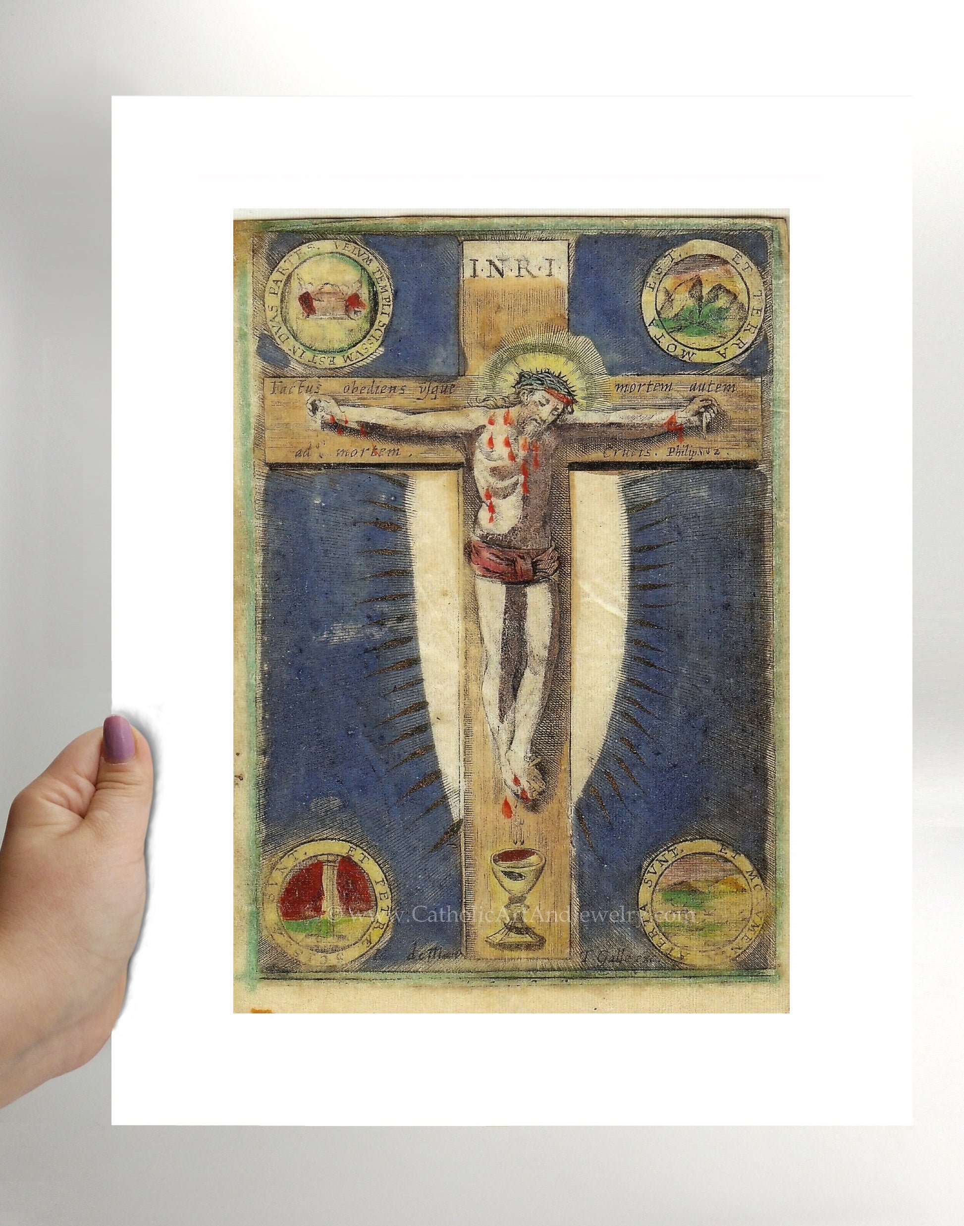 Crucifixion – from a 1700s Holy Card – Catholic Art Print – Archival Quality - Catholic Art and Jewelry