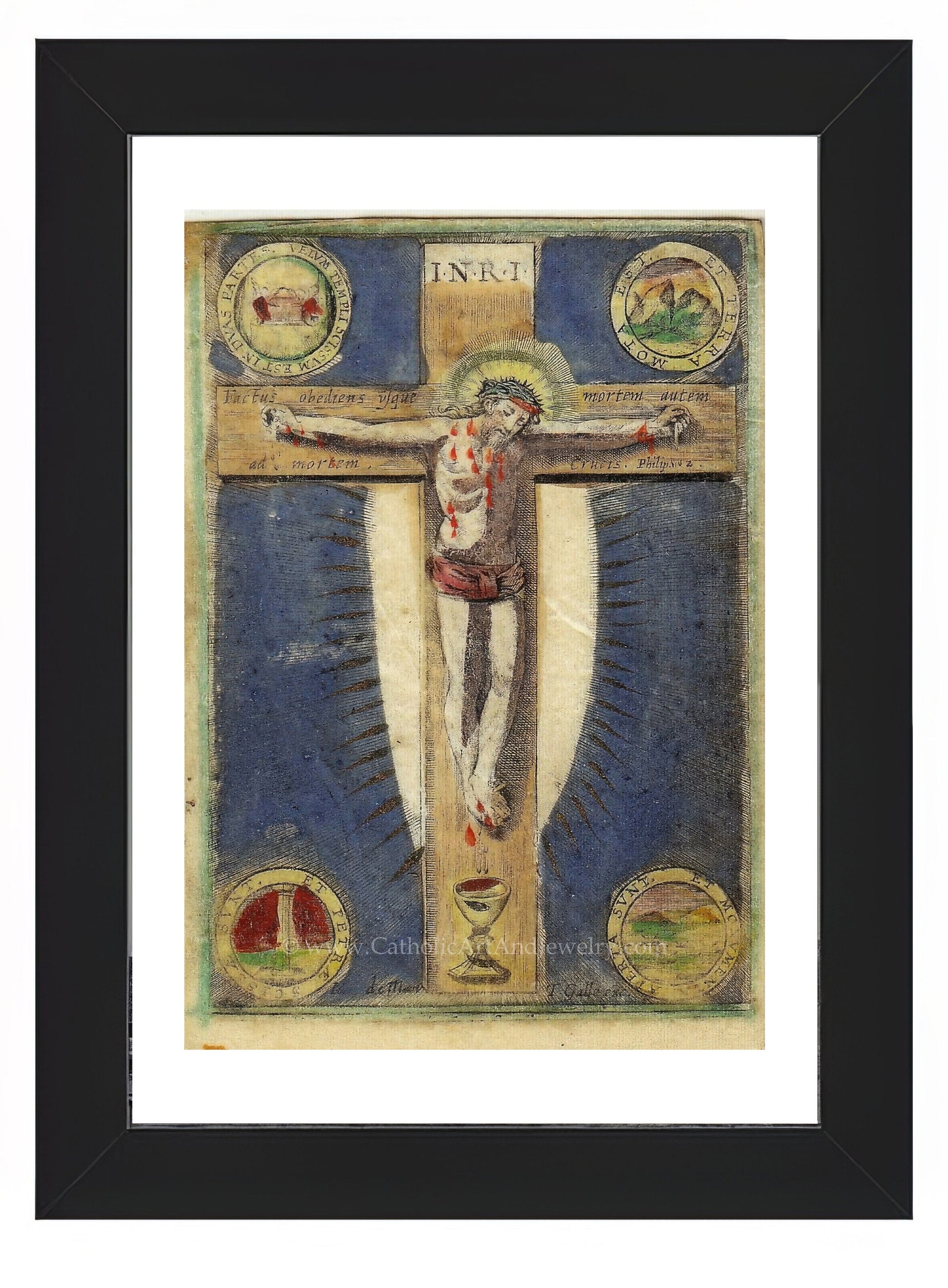 Crucifixion – from a 1700s Holy Card – Catholic Art Print – Archival Quality - Catholic Art and Jewelry