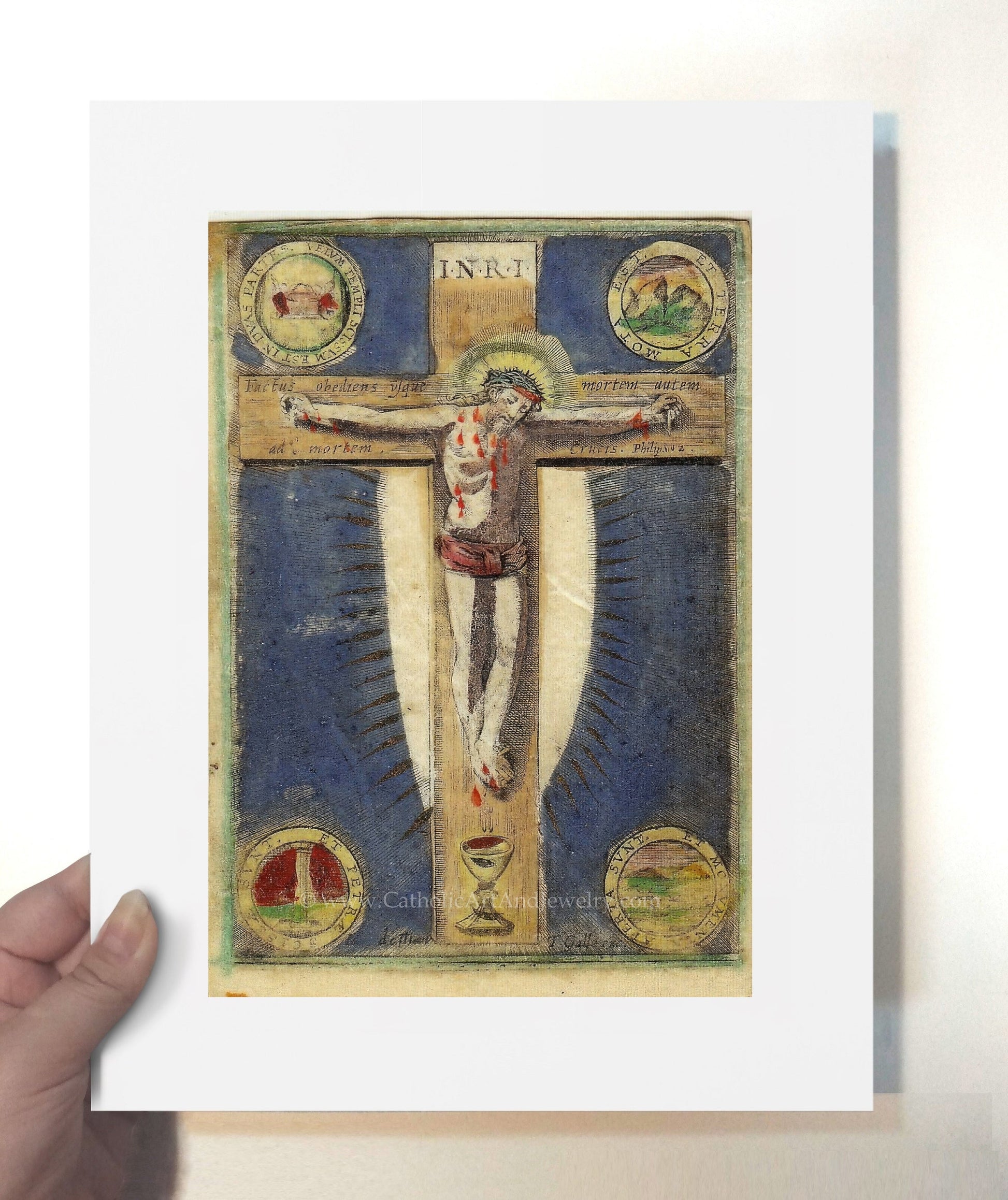 Crucifixion – from a 1700s Holy Card – Catholic Art Print – Archival Quality - Catholic Art and Jewelry