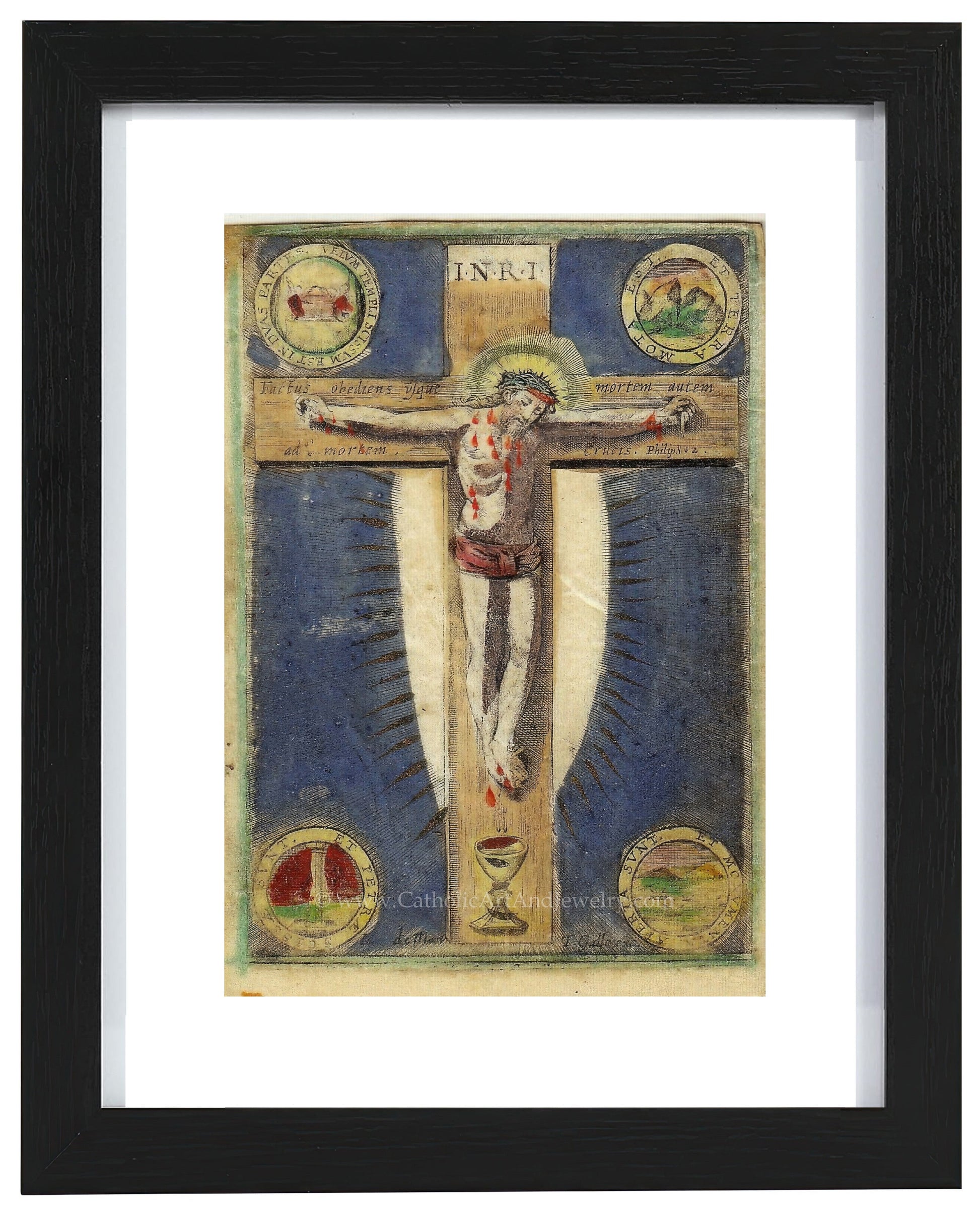 Crucifixion – from a 1700s Holy Card – Catholic Art Print – Archival Quality - Catholic Art and Jewelry