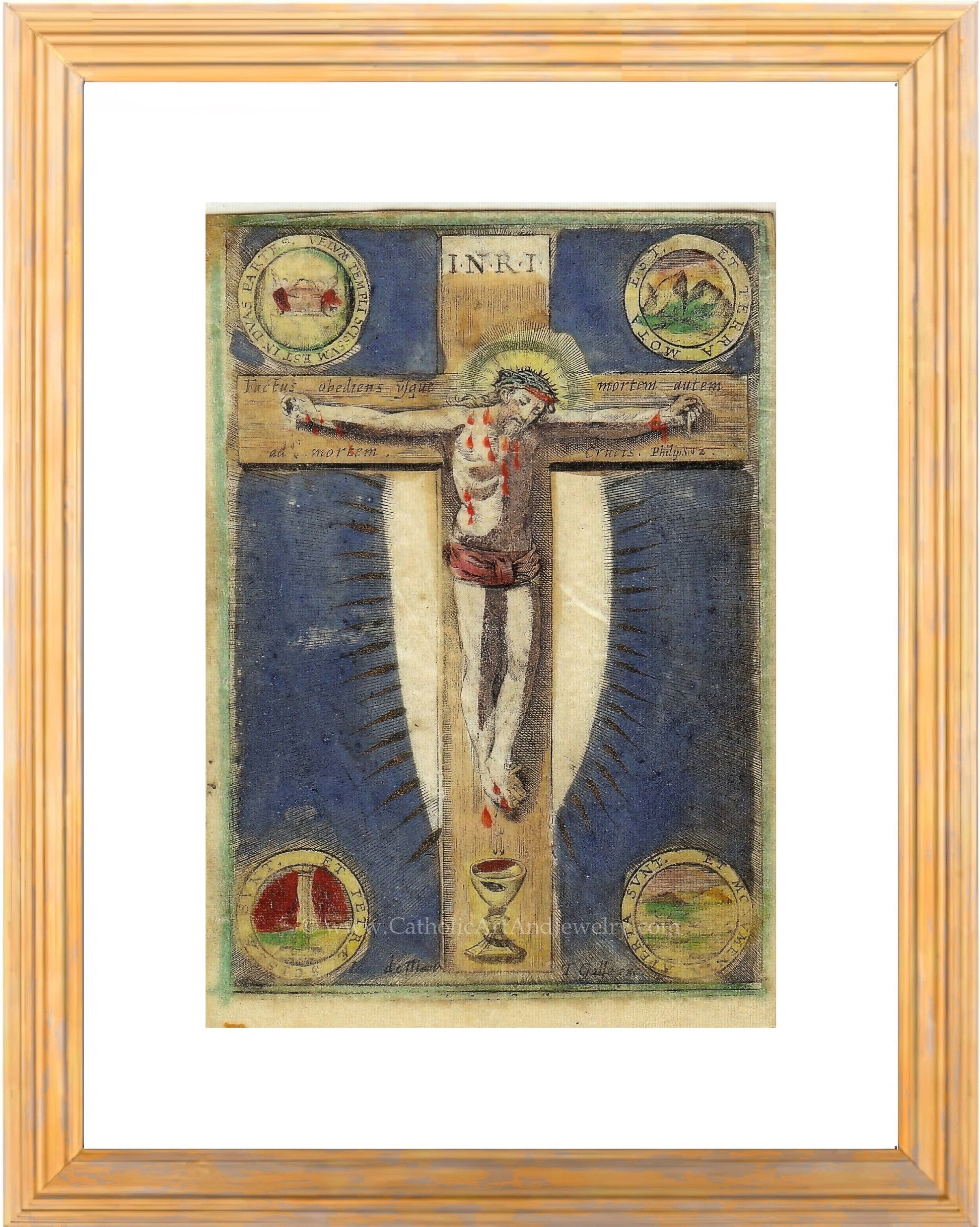 Crucifixion – from a 1700s Holy Card – Catholic Art Print – Archival Quality - Catholic Art and Jewelry