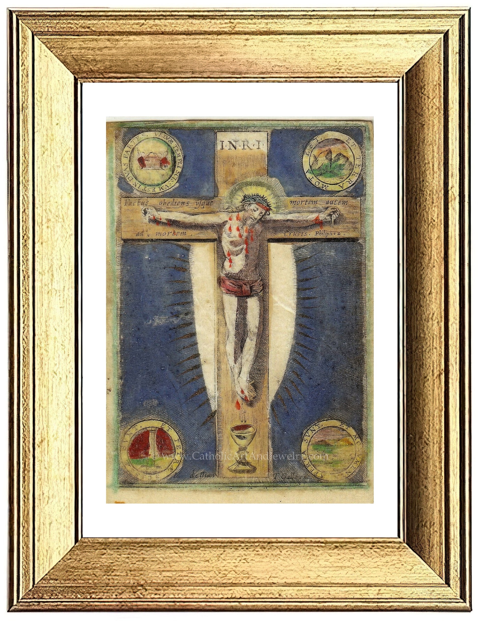 Crucifixion – from a 1700s Holy Card – Catholic Art Print – Archival Quality - Catholic Art and Jewelry