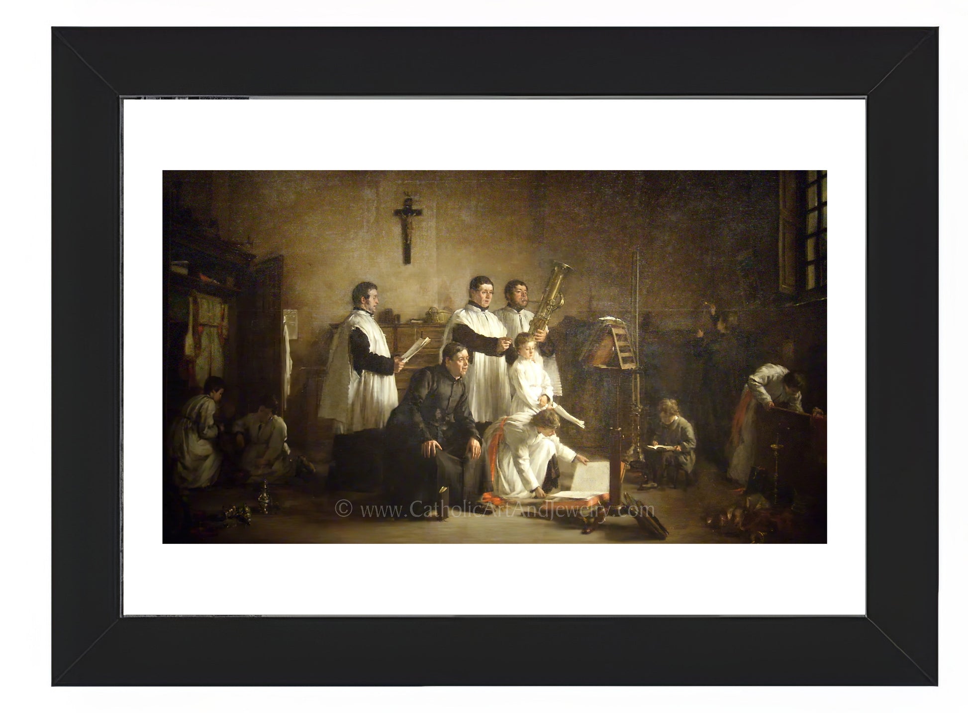 a painting of a group of people in a room