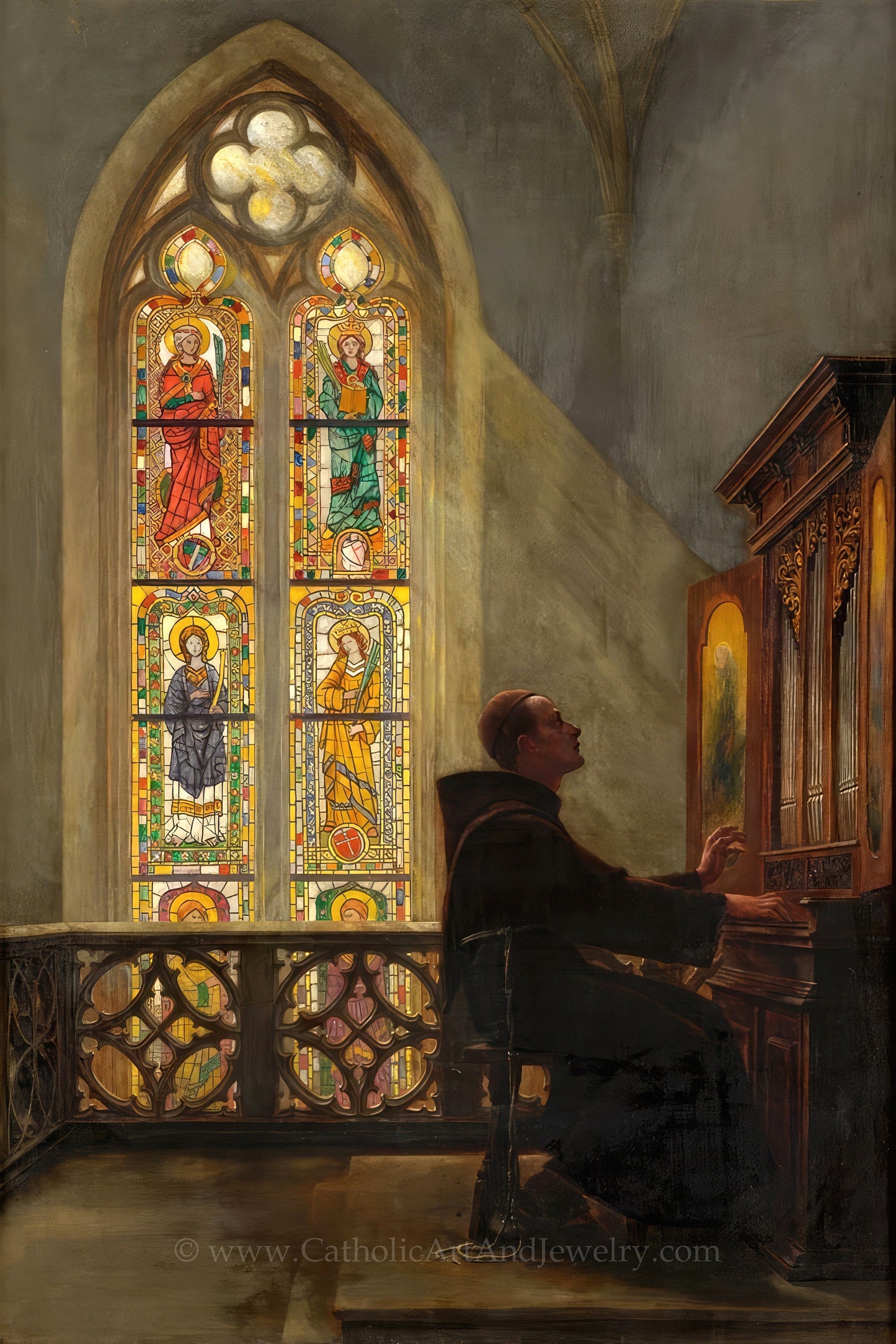 Monk at the Organ – "In His Seclusion" – Georg von Hoesslin – Catholic Art – Catholic Gift – Archival Quality