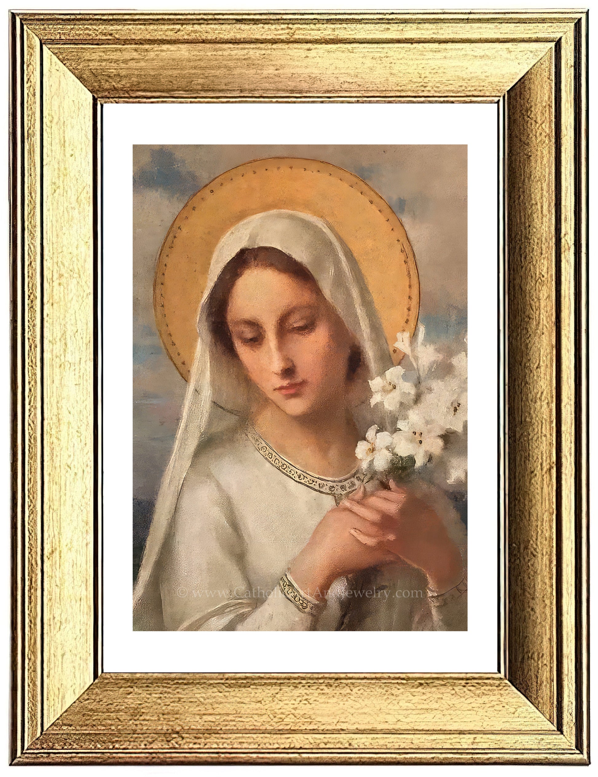 a painting of a woman with flowers in her hand