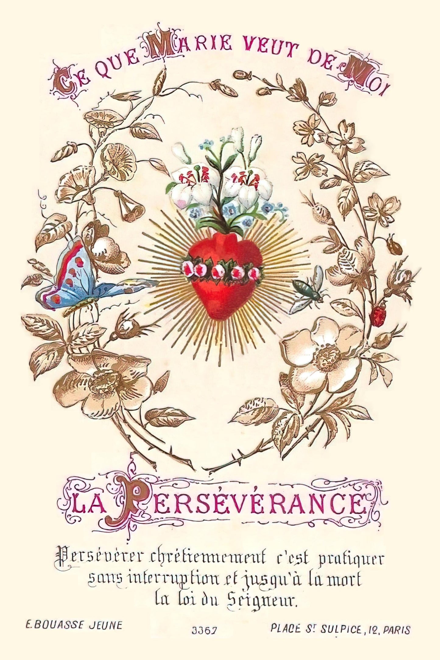 New! Perseverance – Encouraging – Restored Vintage Holy Card – pack of 10/100/1000