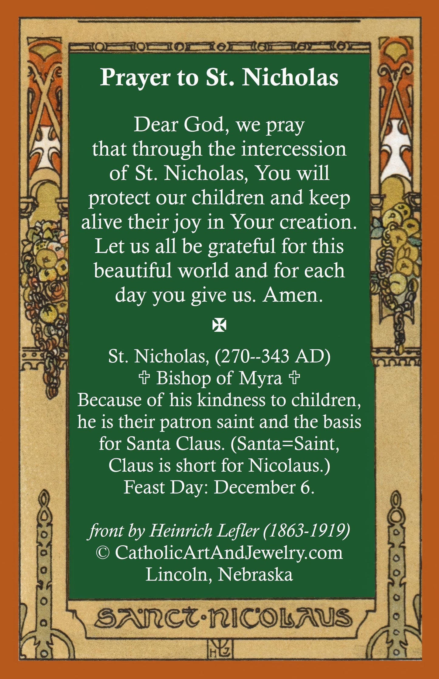 New! Saint Nicholas - Christmas Holy Card #24 – The Original Santa Claus – pack of 10/100/1000