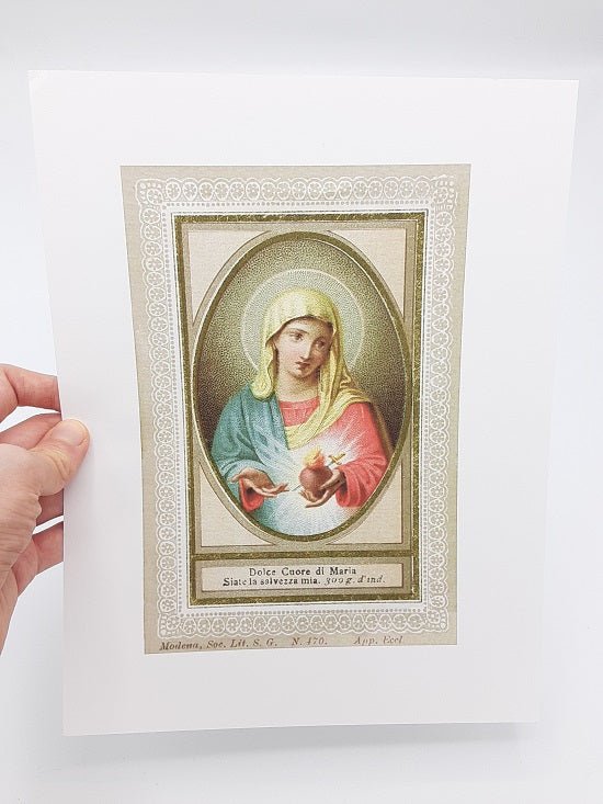 Dolce Cuore di Maria – Sweet Heart of Mary – based on a Vintage Italian Holy Card – Catholic Art Print - Catholic Art and Jewelry