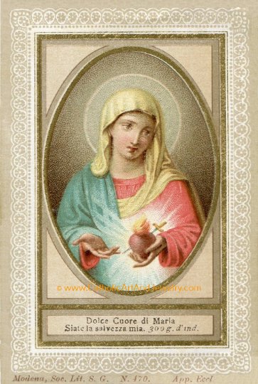 Dolce Cuore di Maria – Sweet Heart of Mary – based on a Vintage Italian Holy Card – Catholic Art Print - Catholic Art and Jewelry