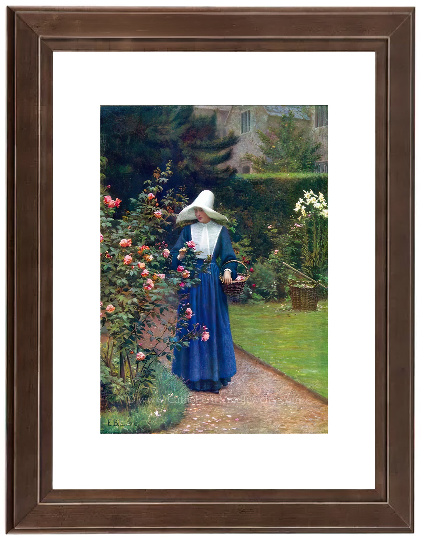 a painting of a woman in a blue dress