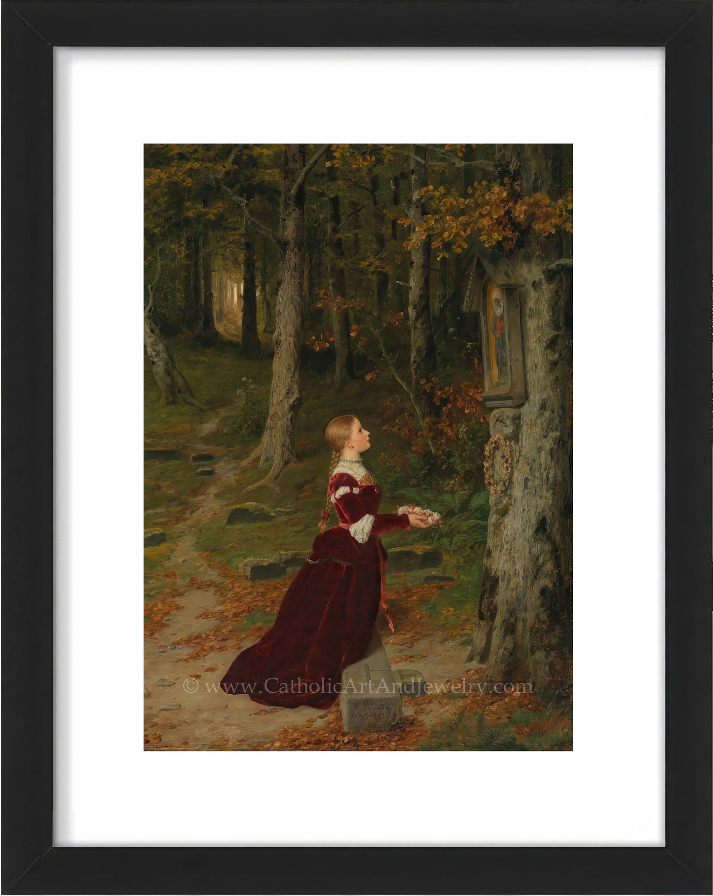 a painting of a woman in a red dress