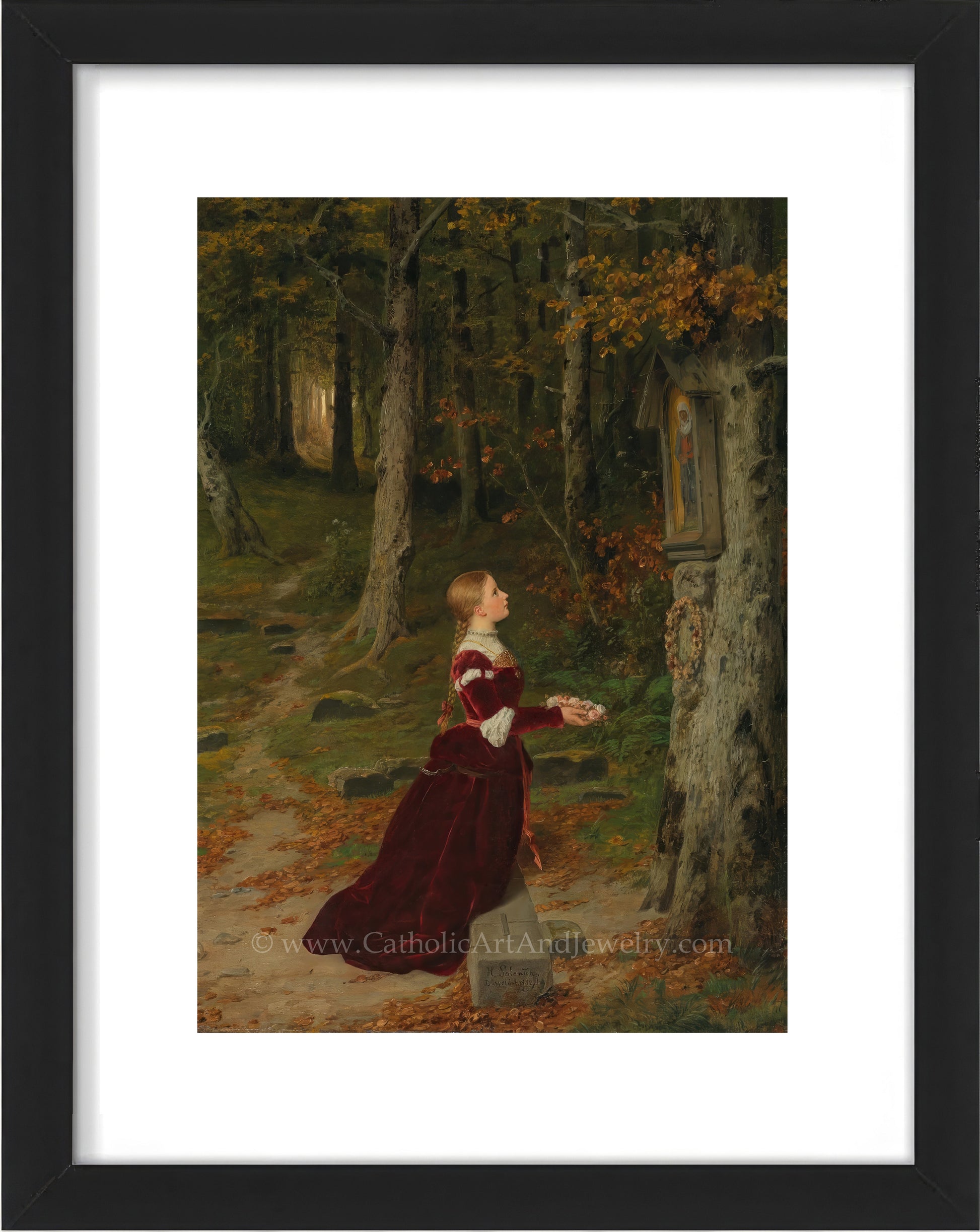 a painting of a woman in a red dress