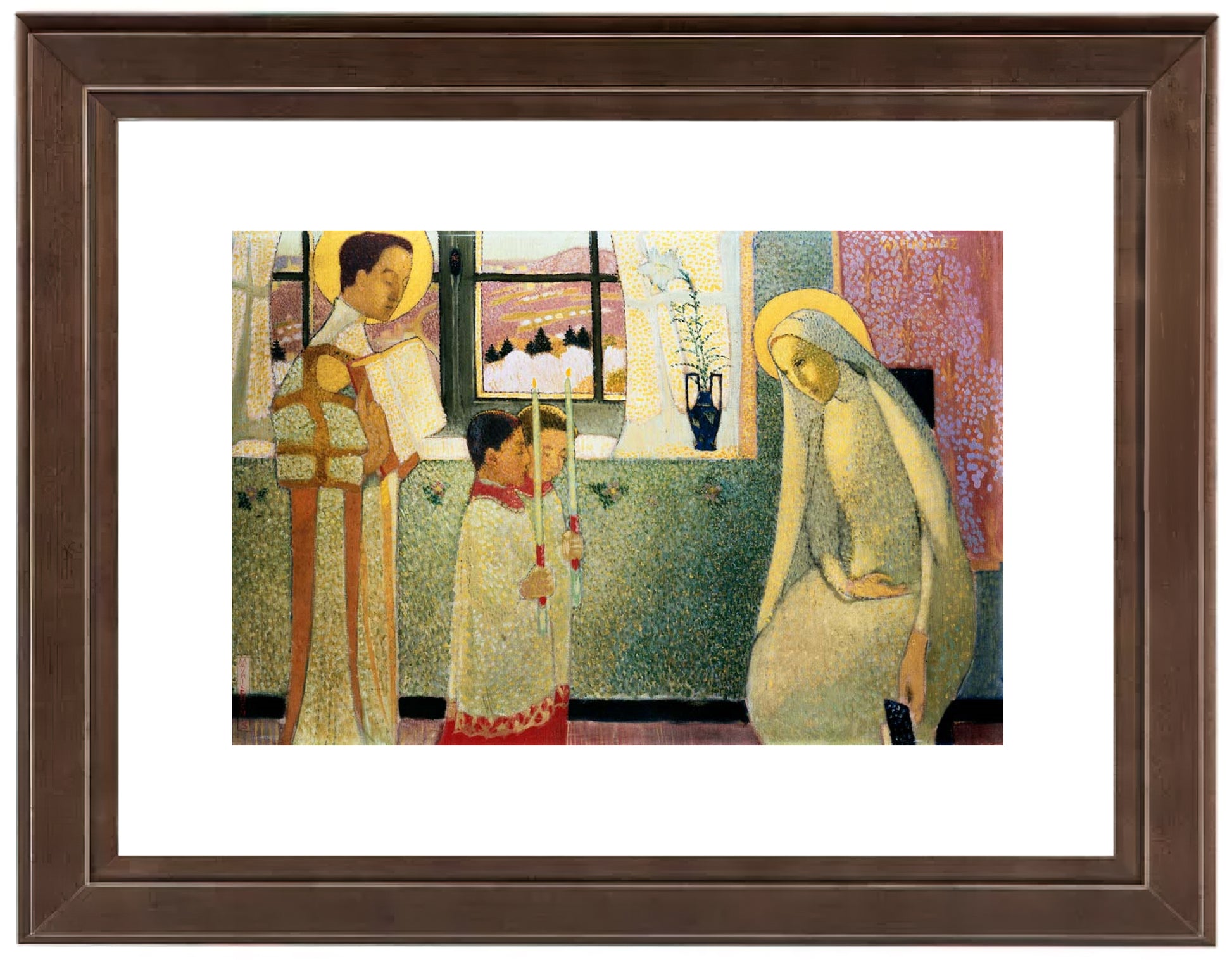 a painting of two women and a child