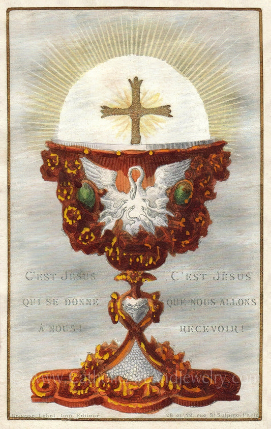 Eucharist and Chalice – 3 sizes – Based on a Vintage French Holy Cared – Catholic Art Print – Catholic Gift – Gift for Priest - Catholic Art and Jewelry