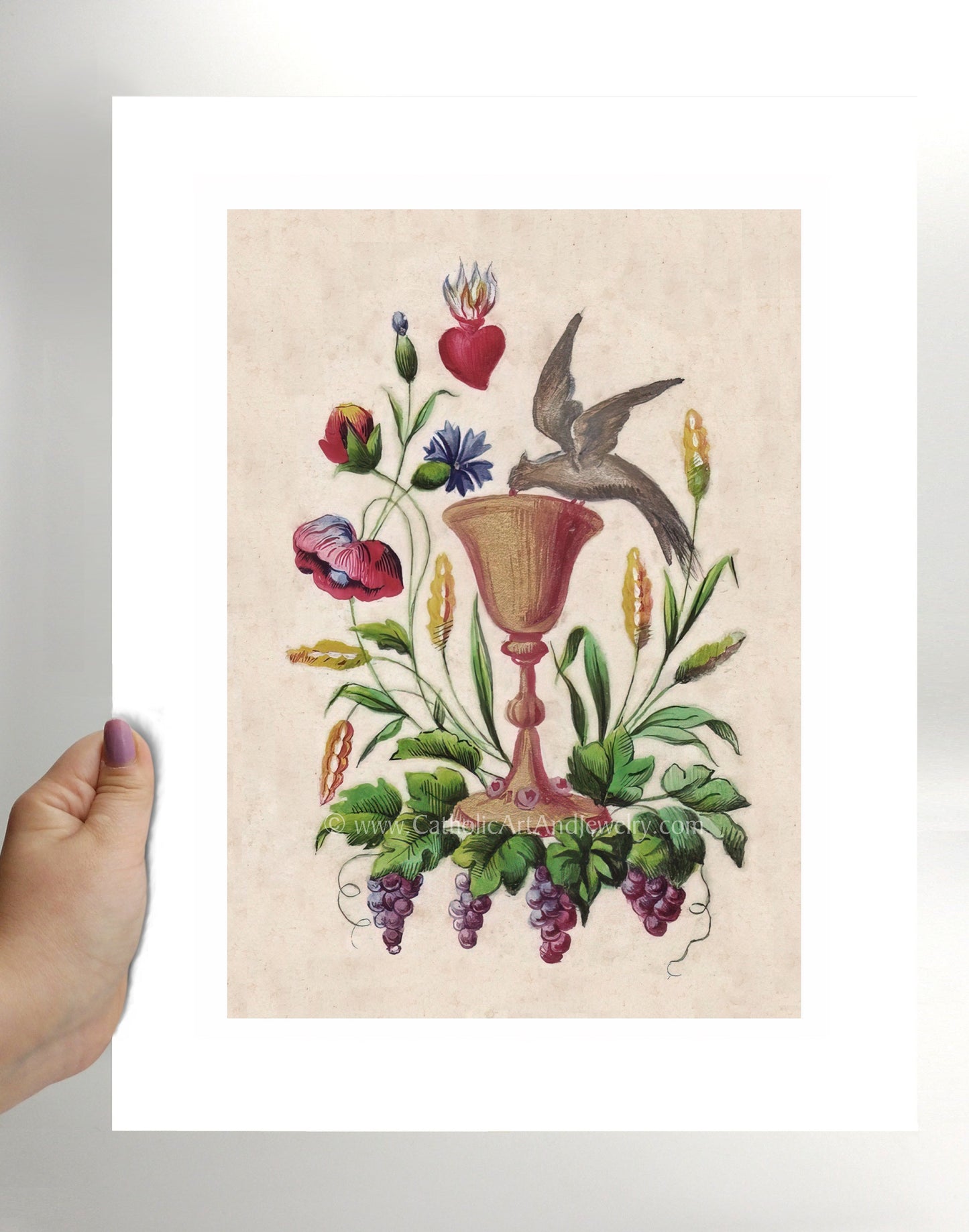 Eucharist with Dove – based on a Vintage French Holy Card – Catholic Art Print – Catholic Gift - Catholic Art and Jewelry