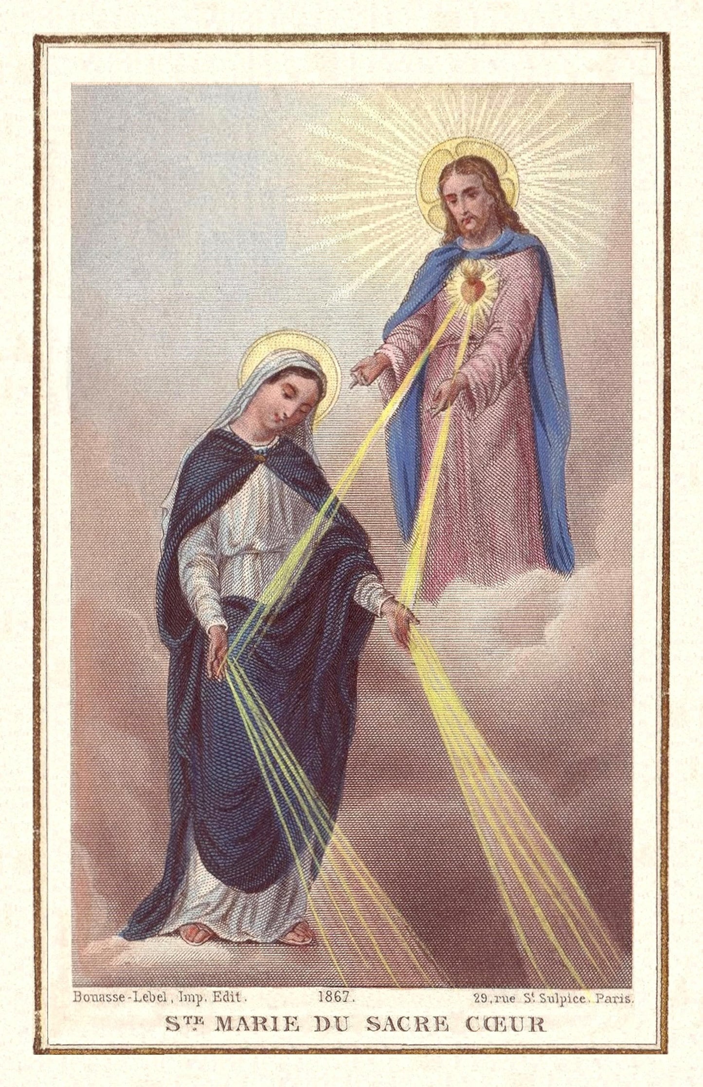 New! Mediatrix of Grace – St. Mary of the Sacred Heart – Bouasse-Lebel Holy Card – Restored Vintage Holy Card – pack of 10/100/1000