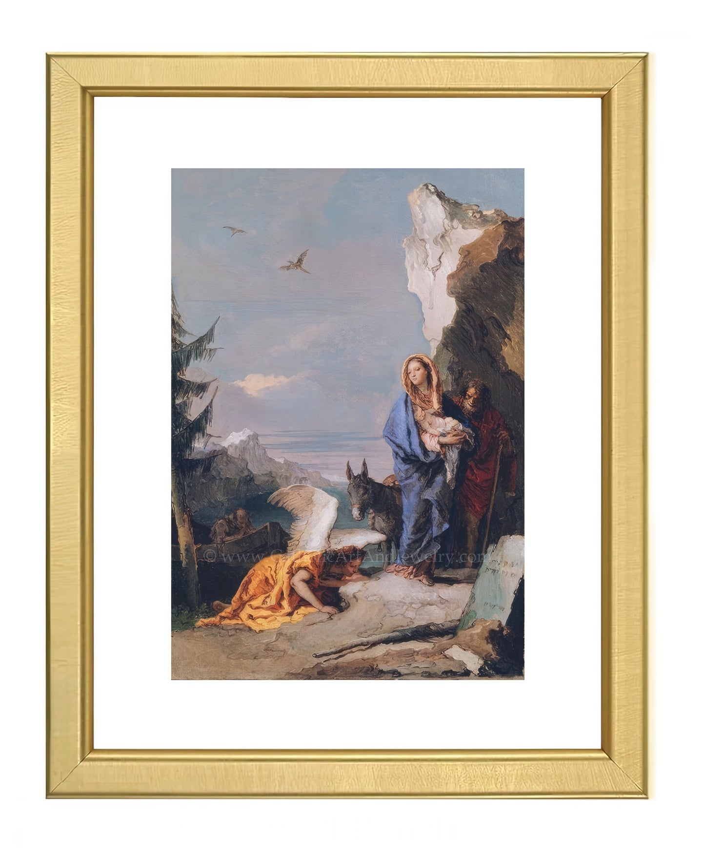 a painting of a man and a woman in a rocky landscape