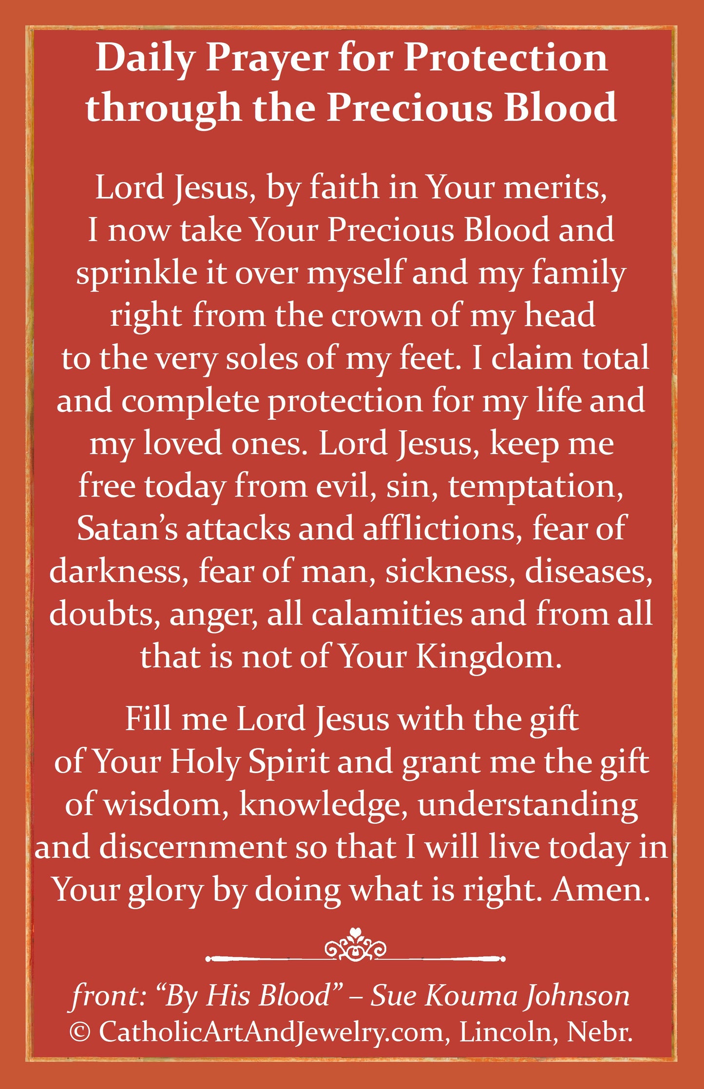 The image is a red-colored poster with a prayer written in black text.