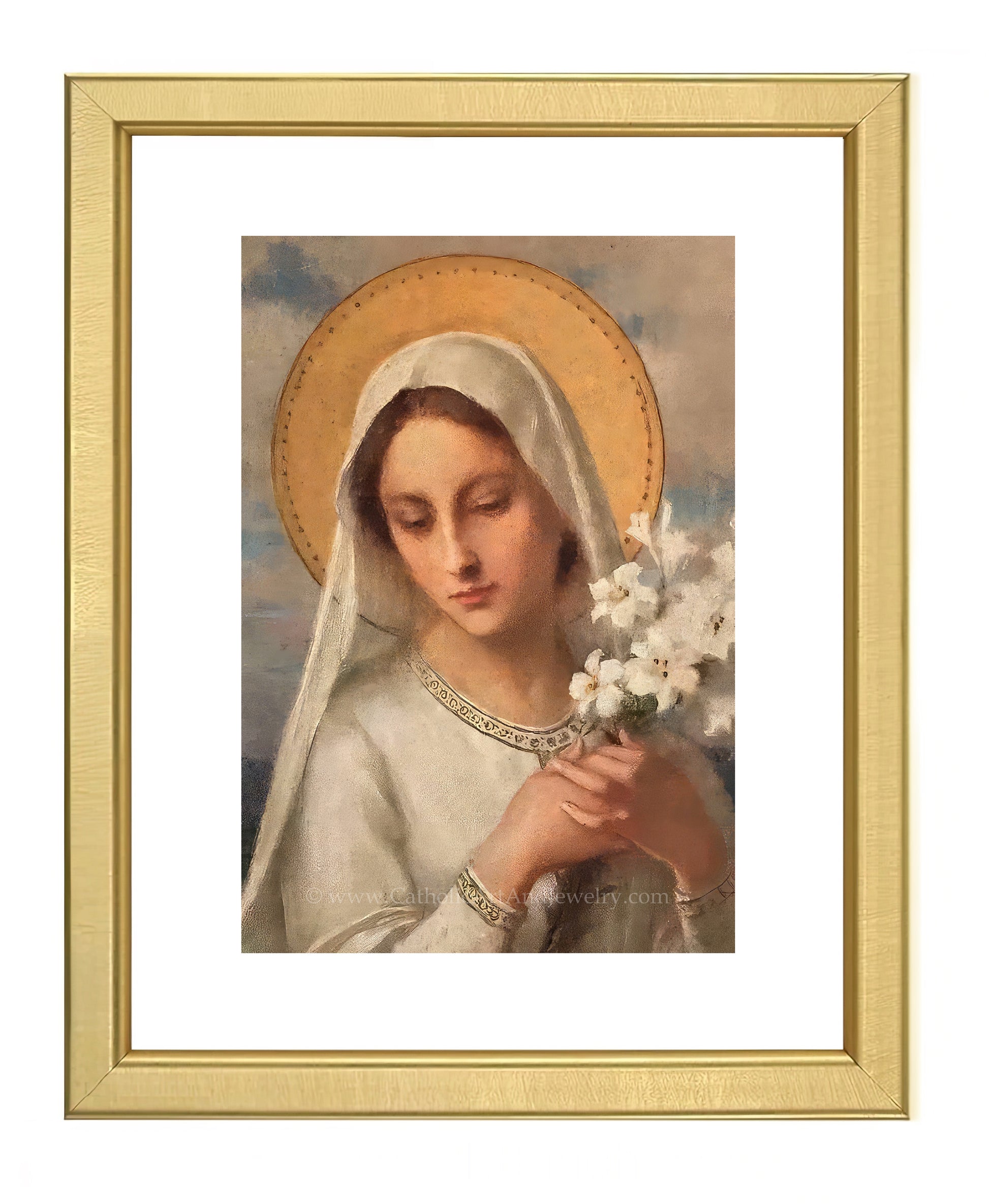 a painting of a woman holding a bouquet of flowers