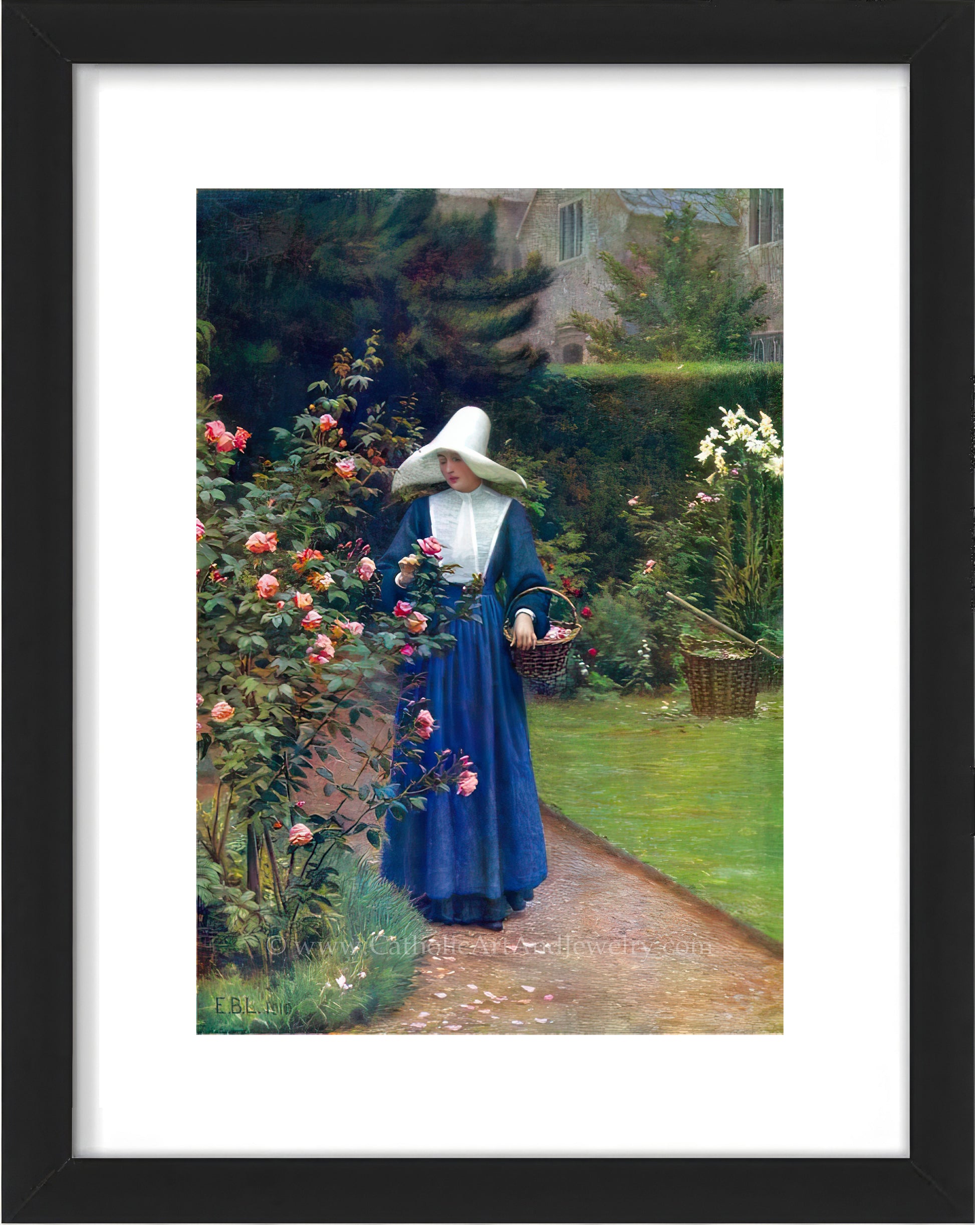 a painting of a woman in a garden