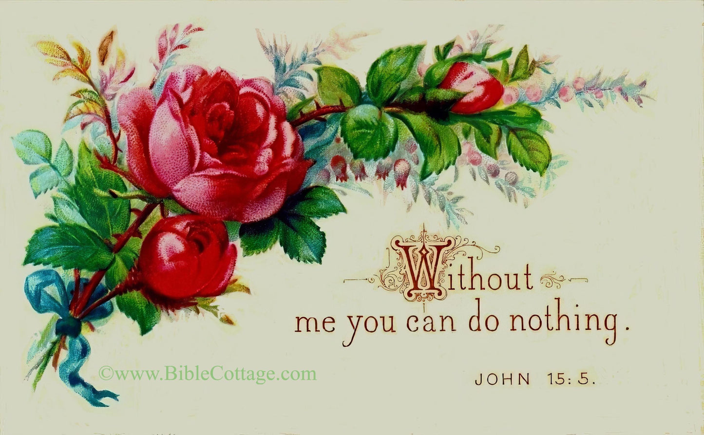 New! Without Me Ye Can Do Nothing – John 15:5 – Vintage Bible Art – Inspiring and Encouraging