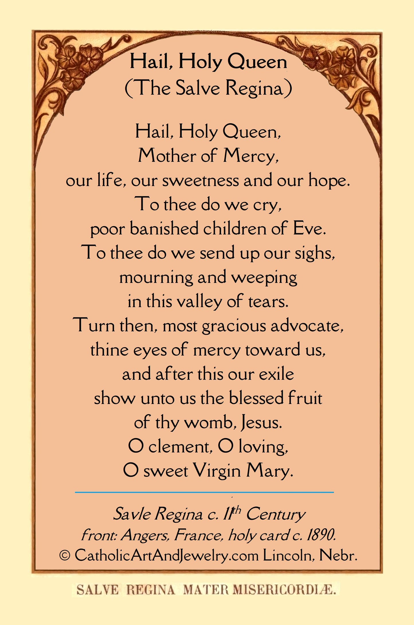 New! Hail Holy Queen Holy Card – Hail Holy Queen Prayer in English – pack of 10/100/1000 – Restored Holy Card