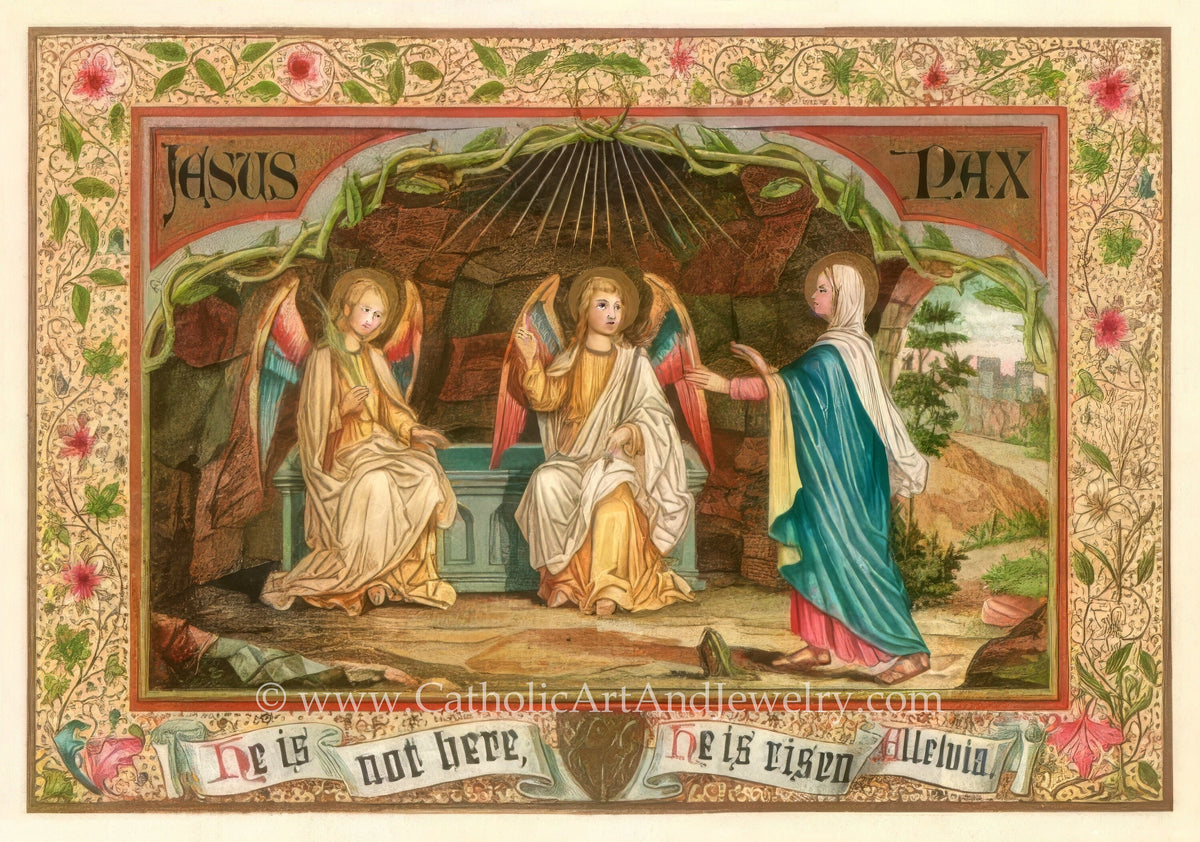 He is Risen! Alleluia! Easter Resurrection– based on a Vintage Holy Card Postcards 4x6 – pack of 3, 10, 100 #031