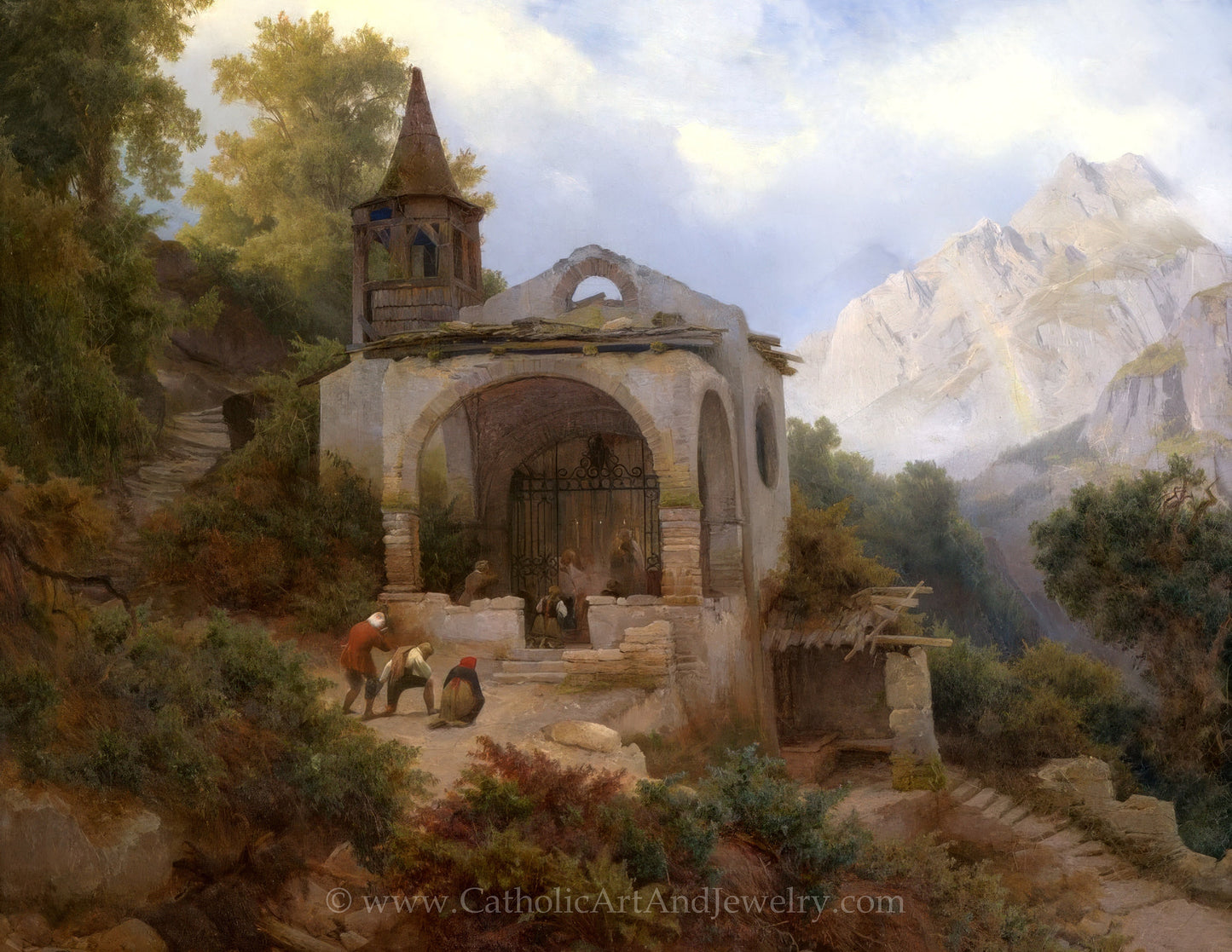 Chapel in the Alps with Pilgrims – Karl Eduard Biermann – Catholic Art Print – Catholic Gift – Archival Quality