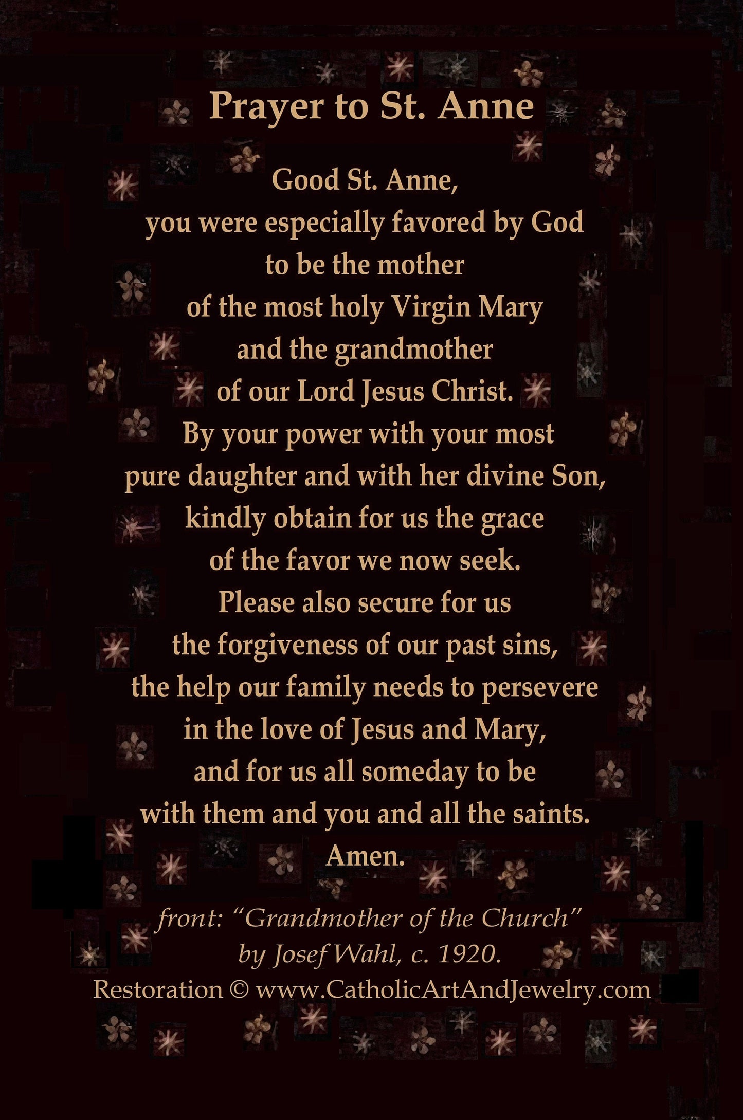 St Anne, Grandmother of the Church – Intercession Prayer – Restored Vintage Holy Card – pack of 10/100/1000