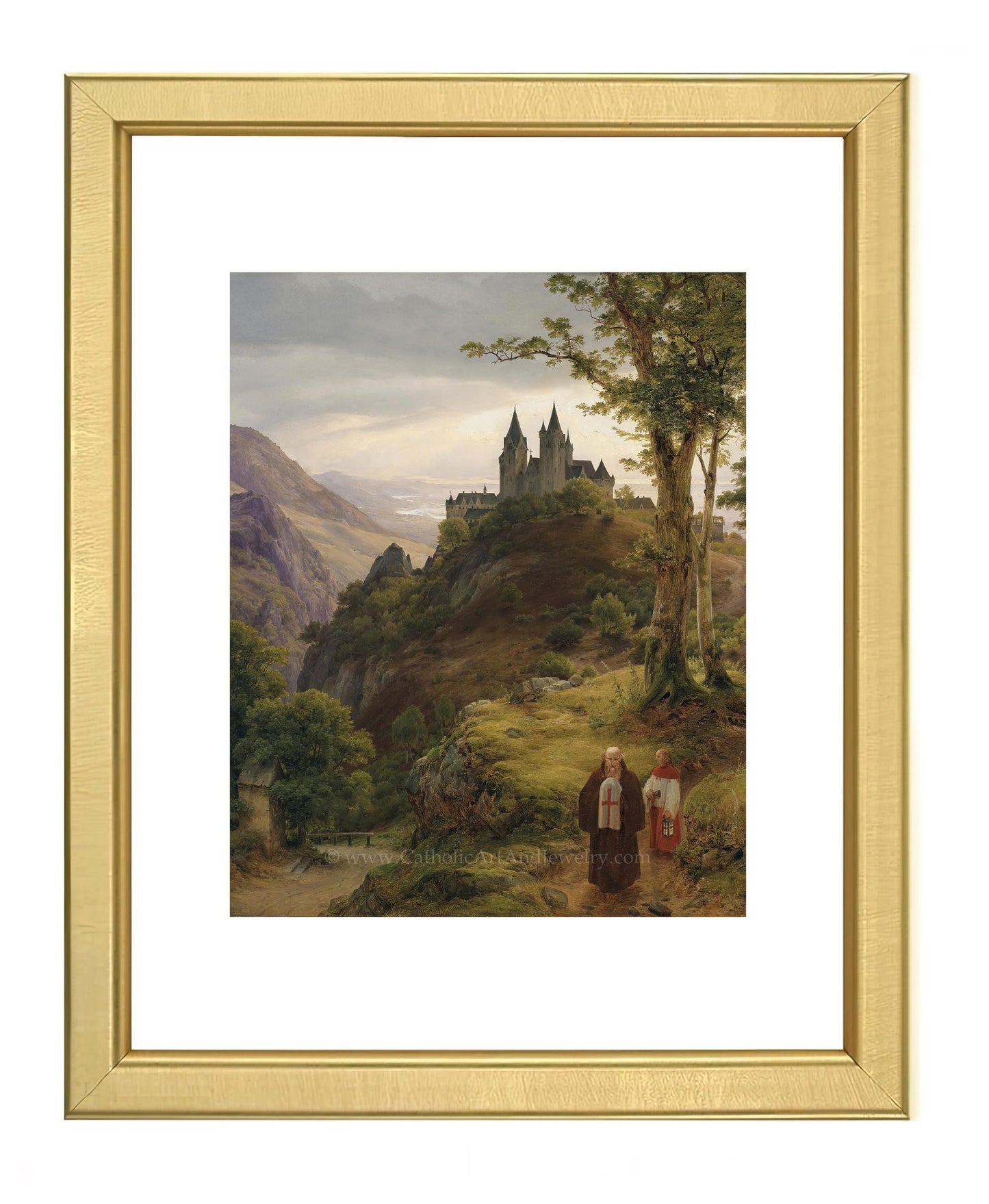a painting of a castle on a hill