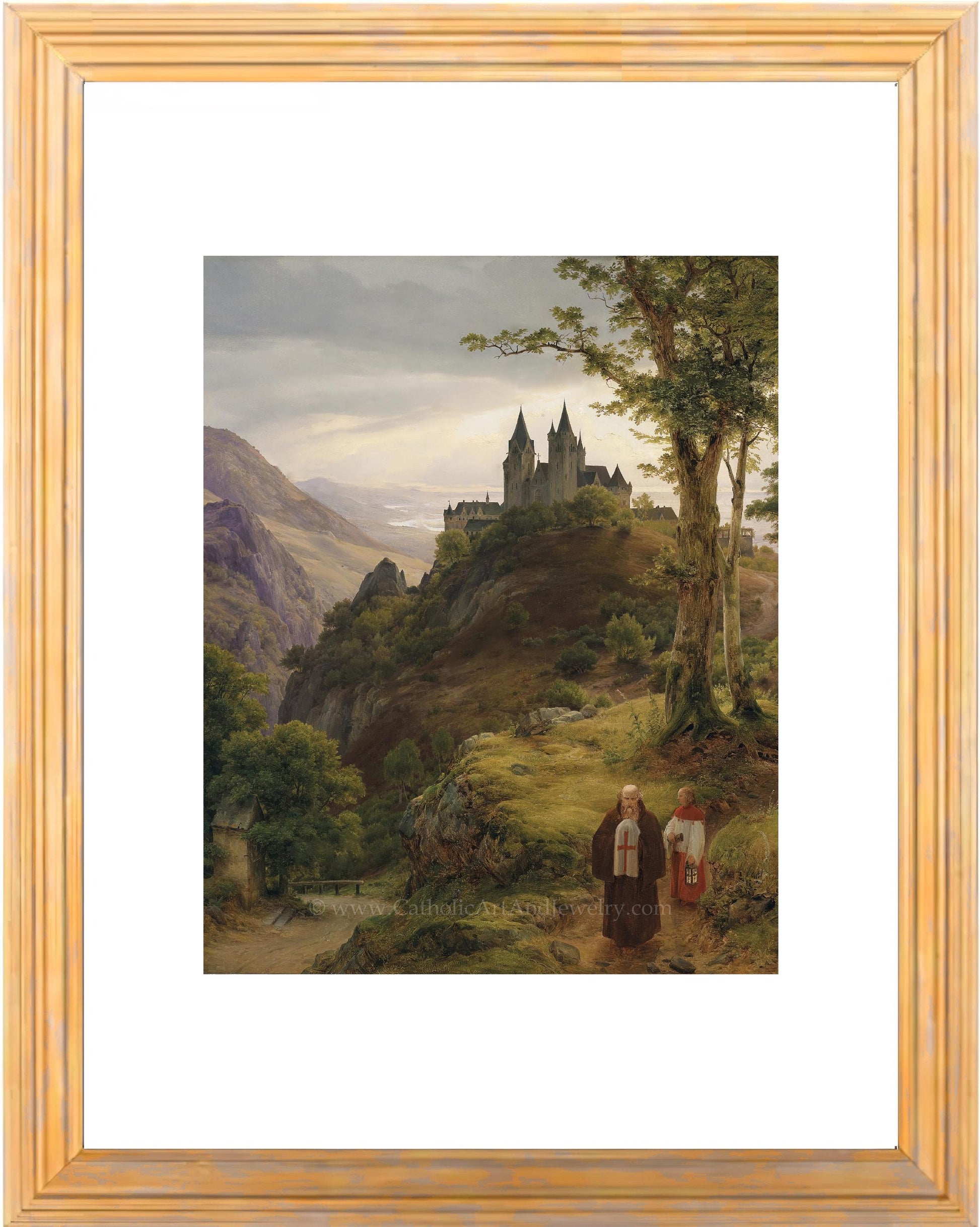 a painting of a castle on a hill