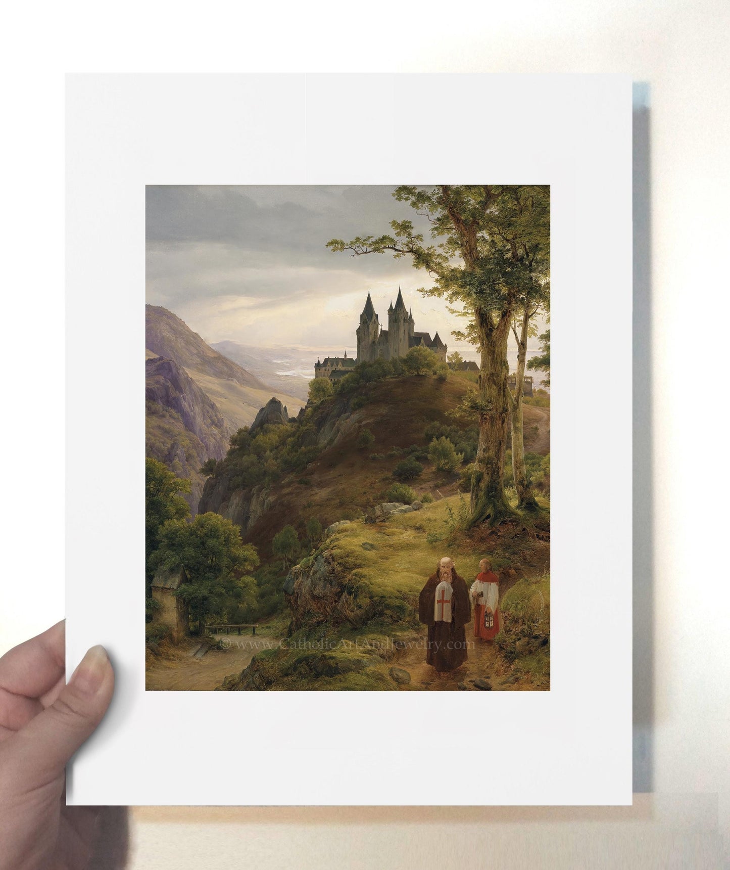 a picture of a painting of a castle on a hill