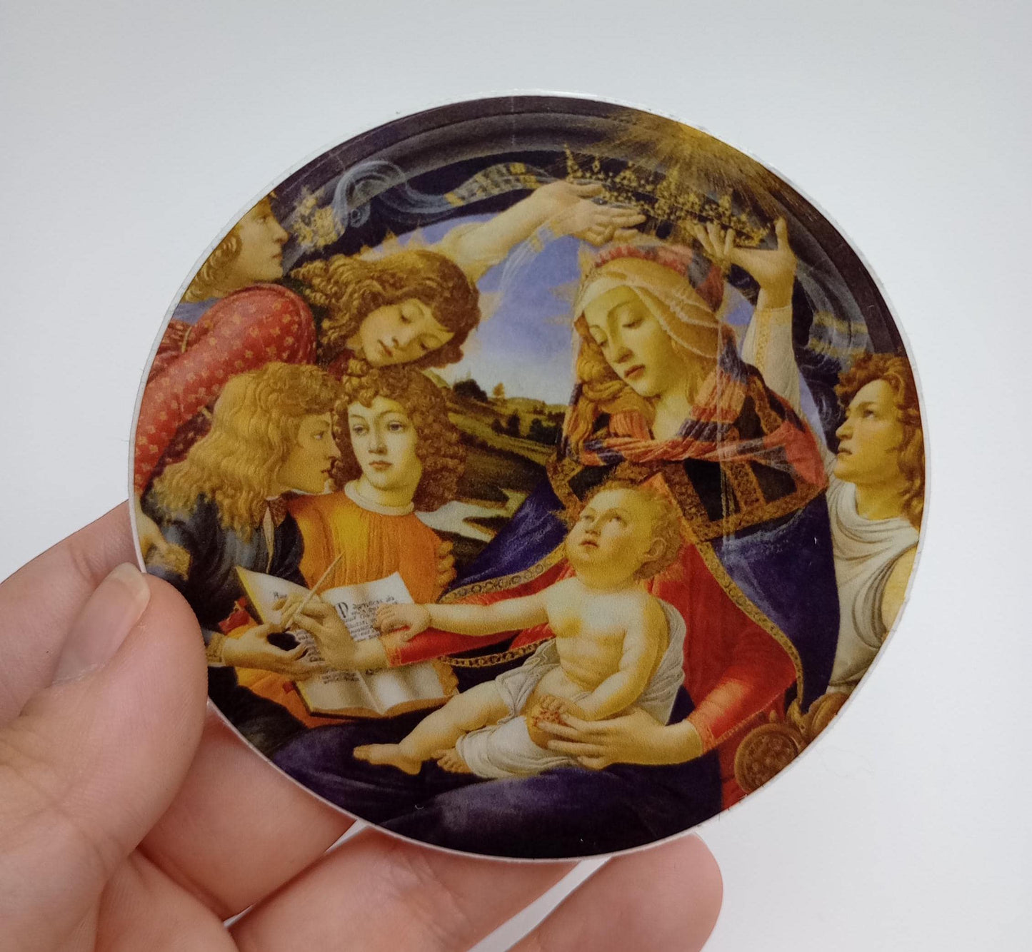 Madonna of the Magnificat by Boticelli – 3" Round – Non-fading – High Quality Vinyl