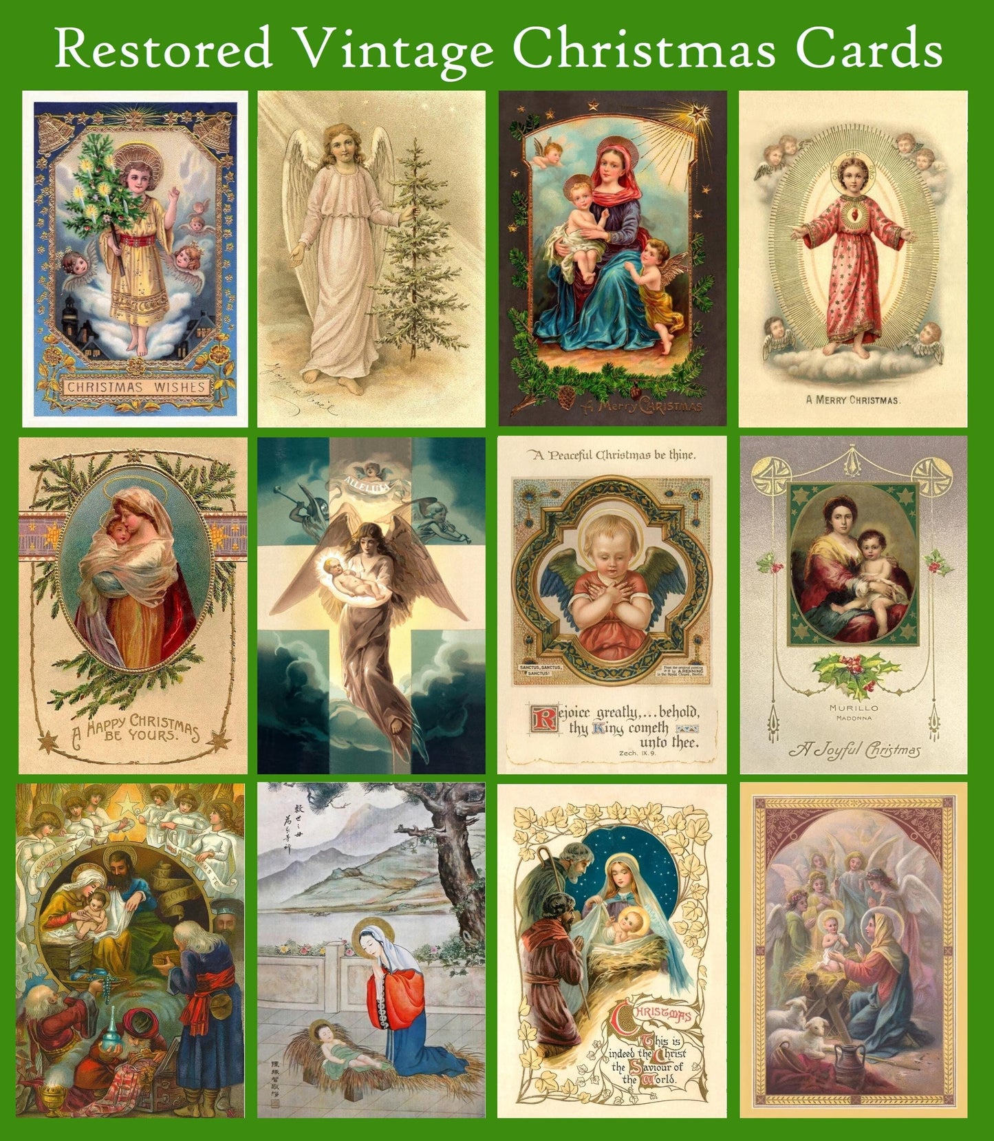 Religious Vintage Christmas Post Cards – 24 to 96 New Restored Cards w/wo Envelopes – Beautiful and Inspirational