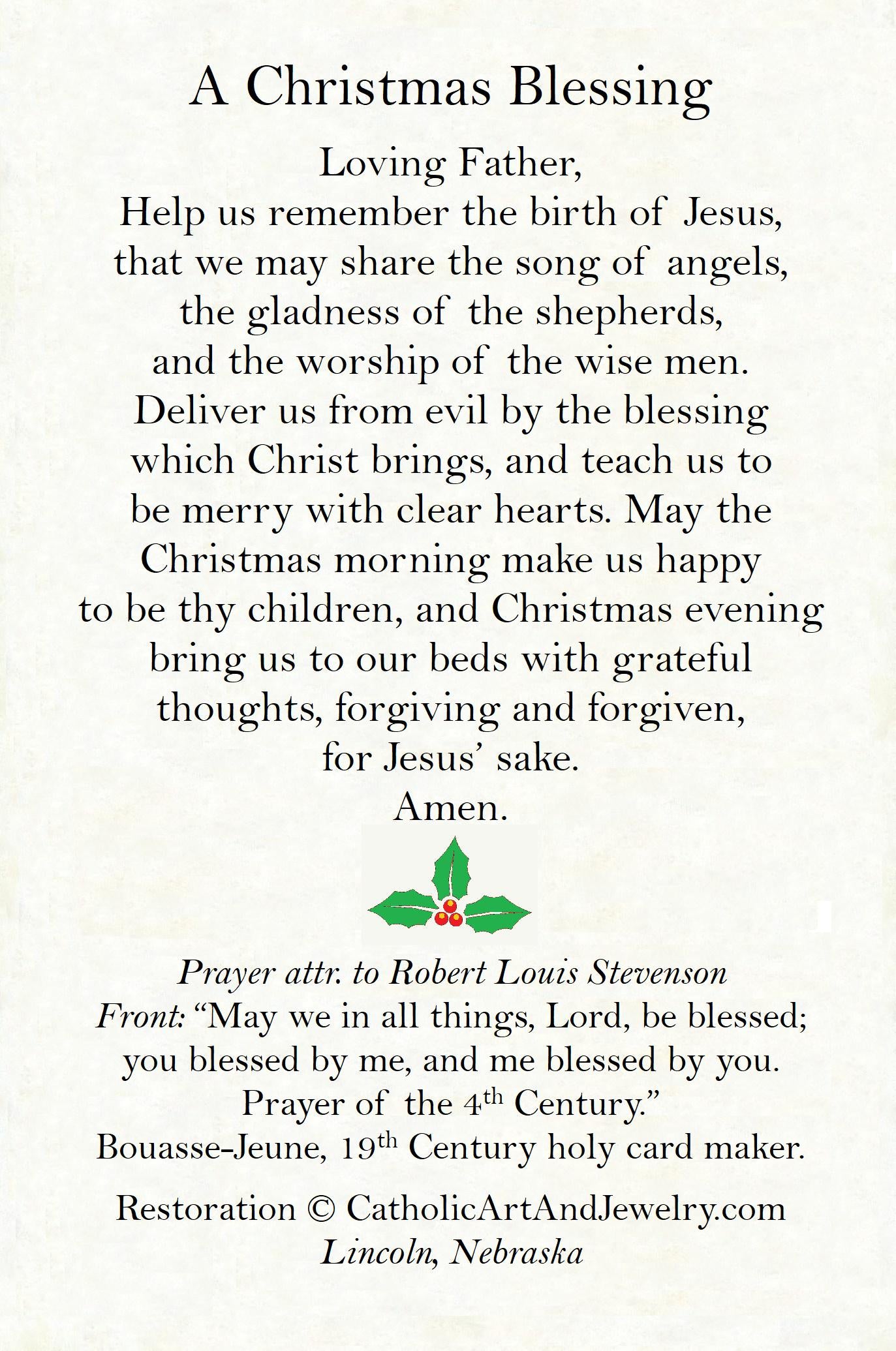 Christmas Holy Card #19 – A Christmas Blessing – pack of 10/100/1000 – Stocking Stuffer – Restored Vintage Card