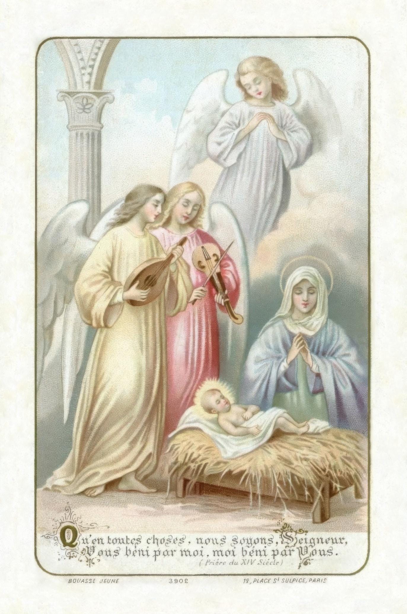 Christmas Holy Card #19 – A Christmas Blessing – pack of 10/100/1000 – Stocking Stuffer – Restored Vintage Card