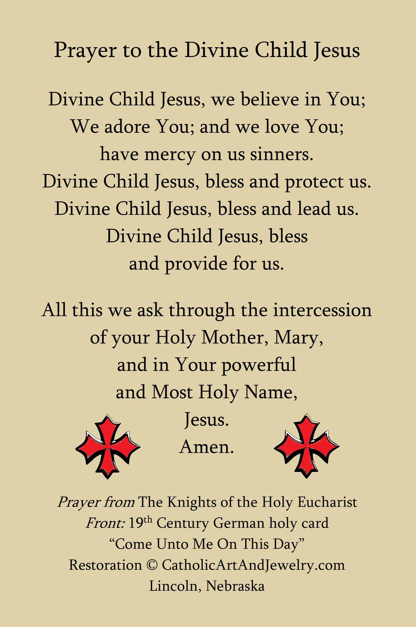 Christmas Holy Card #20 – Come Unto Me This Day – pack of 10/100/1000 – Stocking Stuffer – Restored Vintage Card