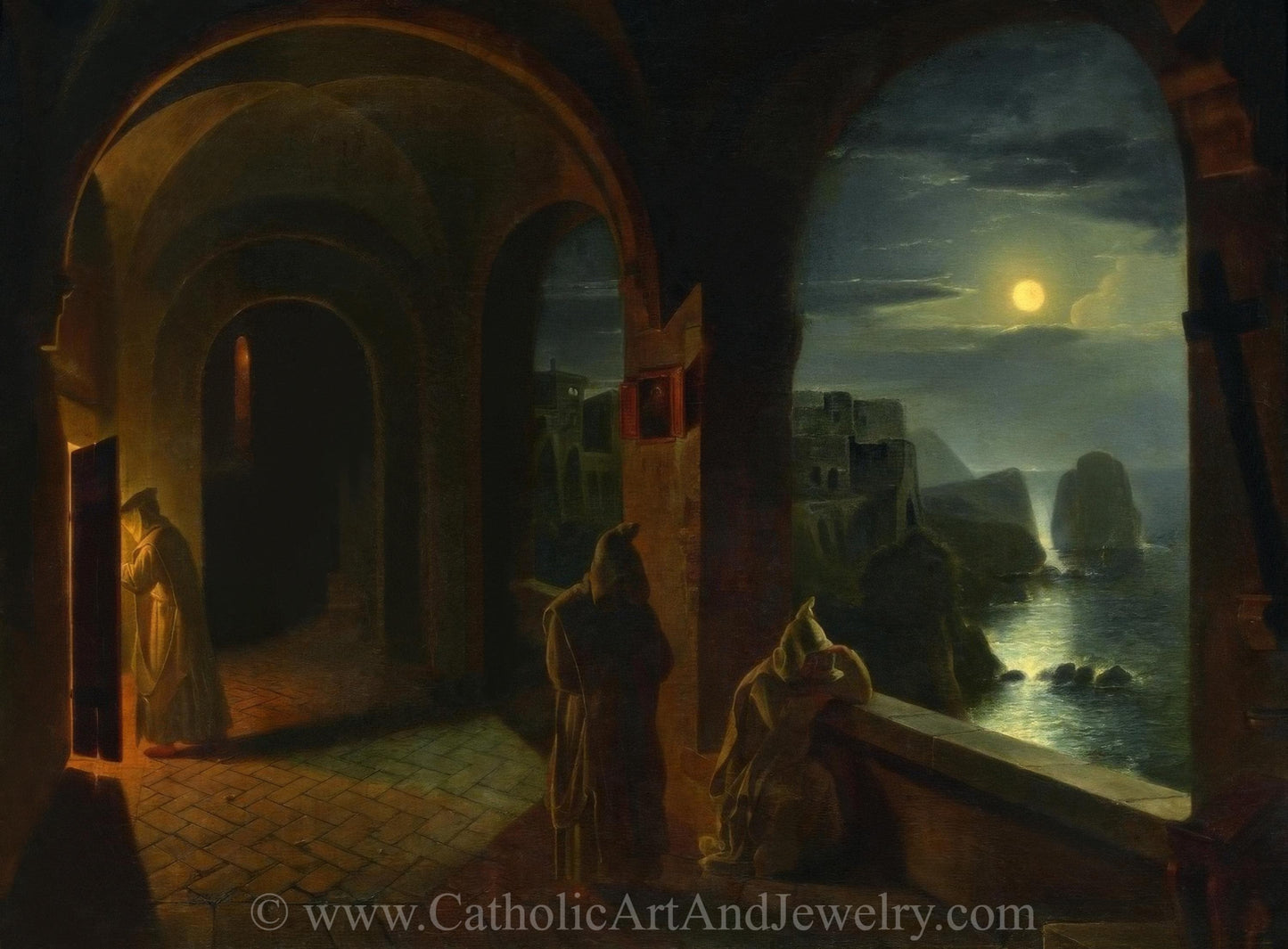 Carthusian Monks at the Certosa Monastery on Capri – Franz Ludwig Catel – Beautiful Catholic Art – Catholic Gift – Calm and Meditative