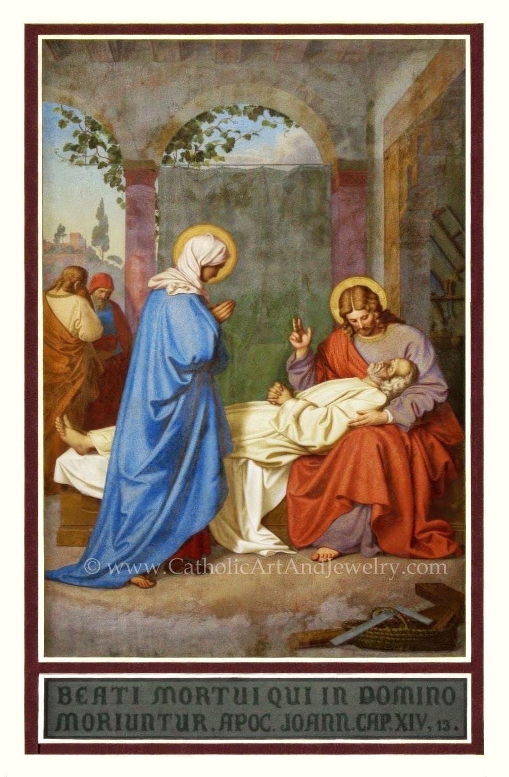 A Happy Death – Mary and Jesus with St. Joseph – Holy Card – pack of 10/100/1000 – Restored Vintage Holy Card