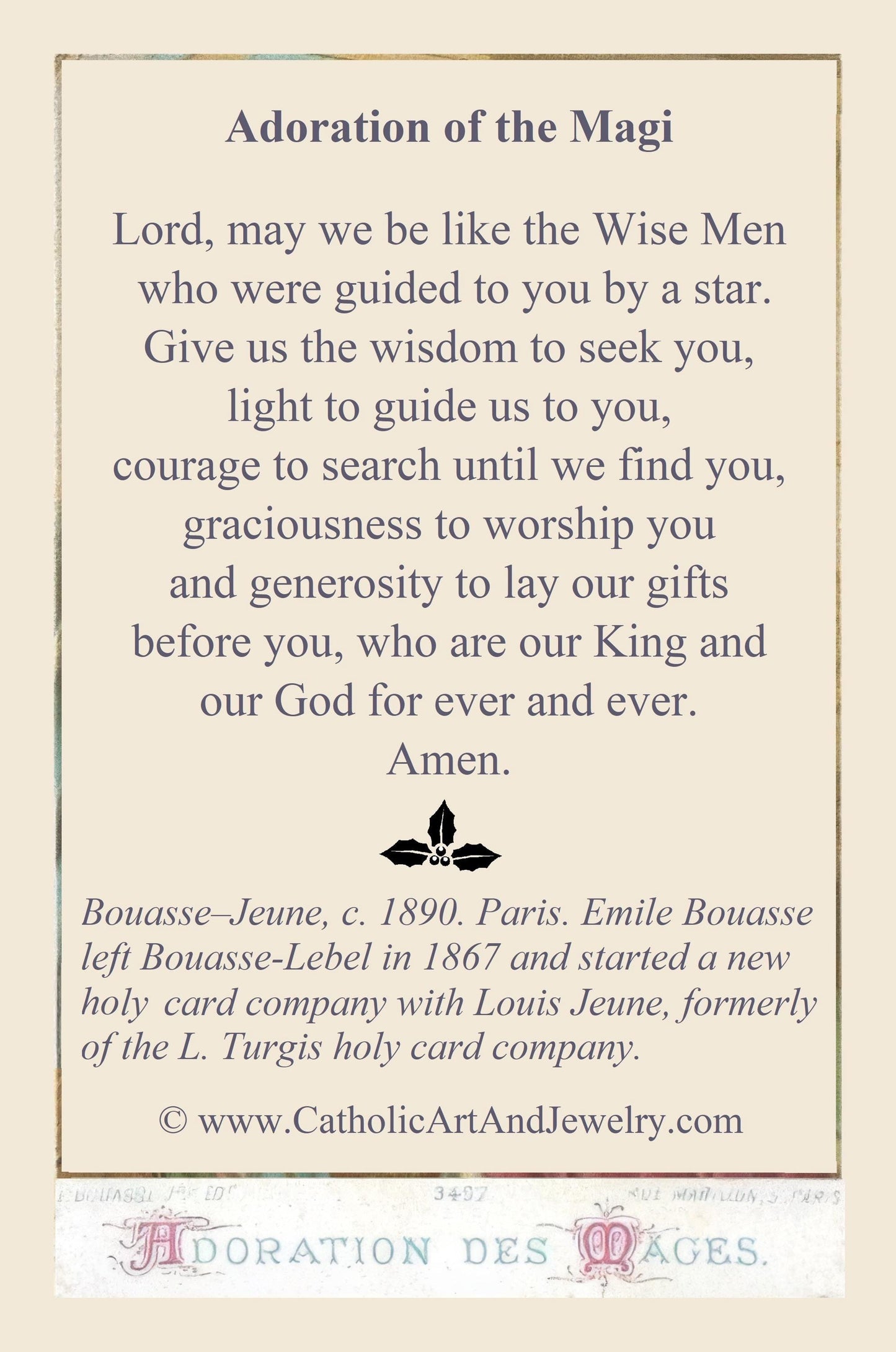 Christmas Holy Card #8 – Bouasse Jeune Magi – pack of 10/100/1000 – Stocking Stuffer– Restored Vintage Card
