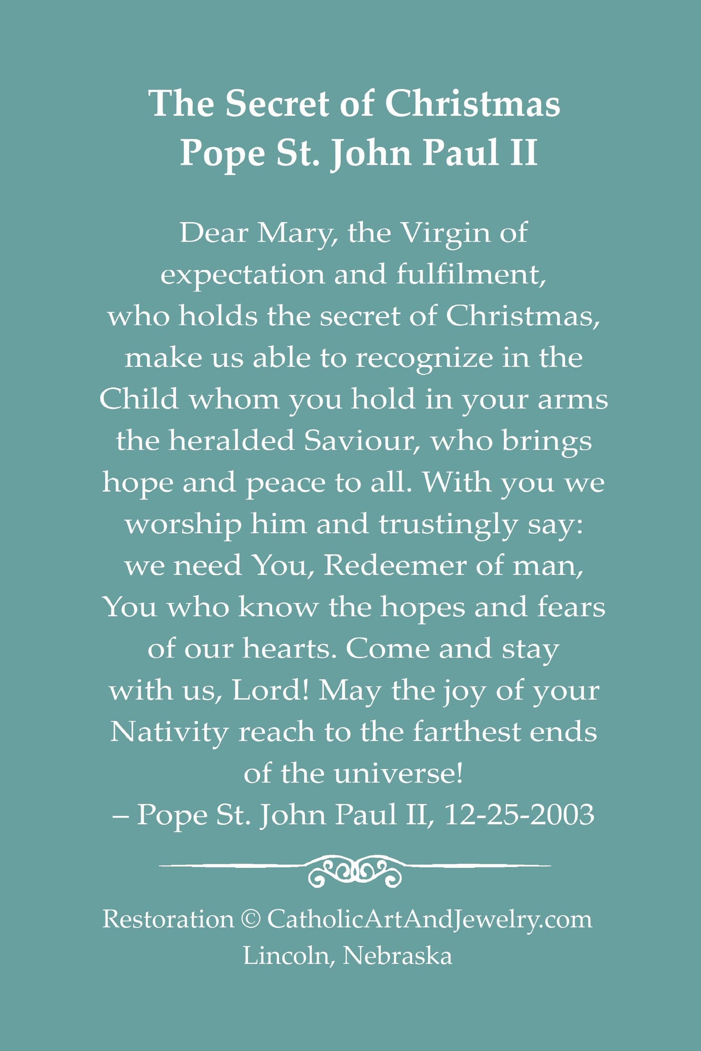 Christmas Prayer Card #12 – Mary and Jesus with Children – Secret of Christmas Paayer– pack of 10/100/1000 Keeping Christ in Christmas!