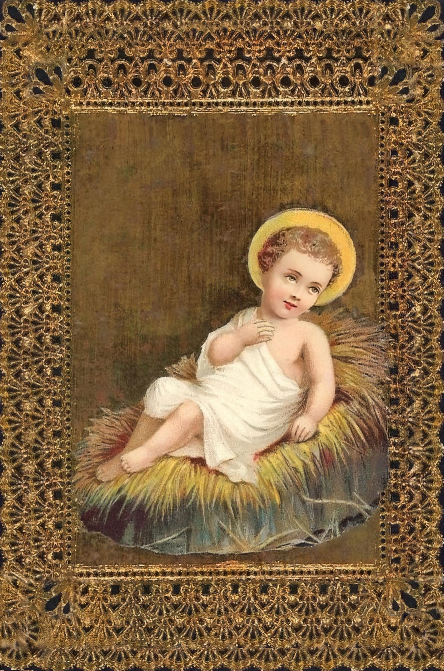 Christmas Holy Card #11 – Baby Jesus with St. Francis Prayer – pack of 10/100/1000 – Stocking Stuffer – Restored Vintage Card