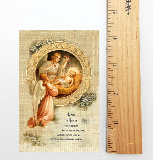 Christmas Holy Card #15 – Angels with Baby Jesus – E. Boomard – pack of 10/100/1000 – Stocking Stuffer – Restored Vintage Card