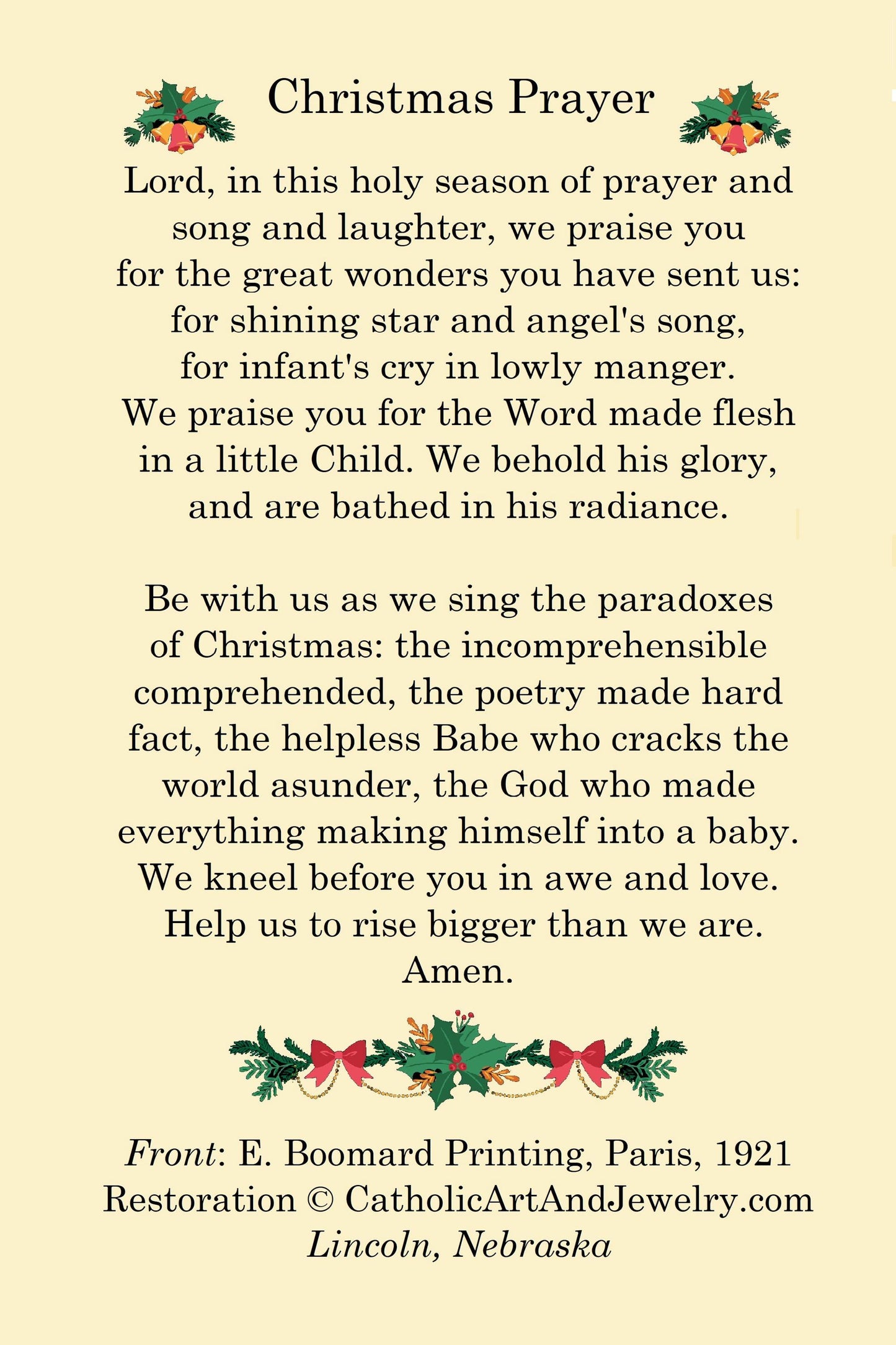 Christmas Holy Card #15 – Angels with Baby Jesus – E. Boomard – pack of 10/100/1000 – Stocking Stuffer – Restored Vintage Card