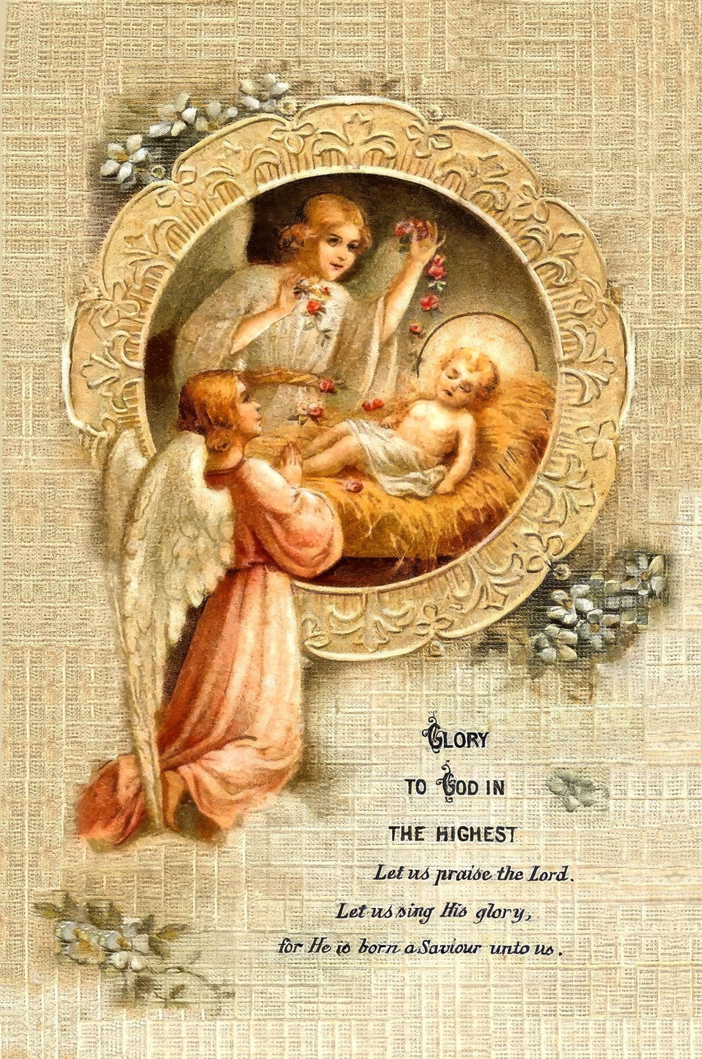 Christmas Holy Card #15 – Angels with Baby Jesus – E. Boomard – pack of 10/100/1000 – Stocking Stuffer – Restored Vintage Card