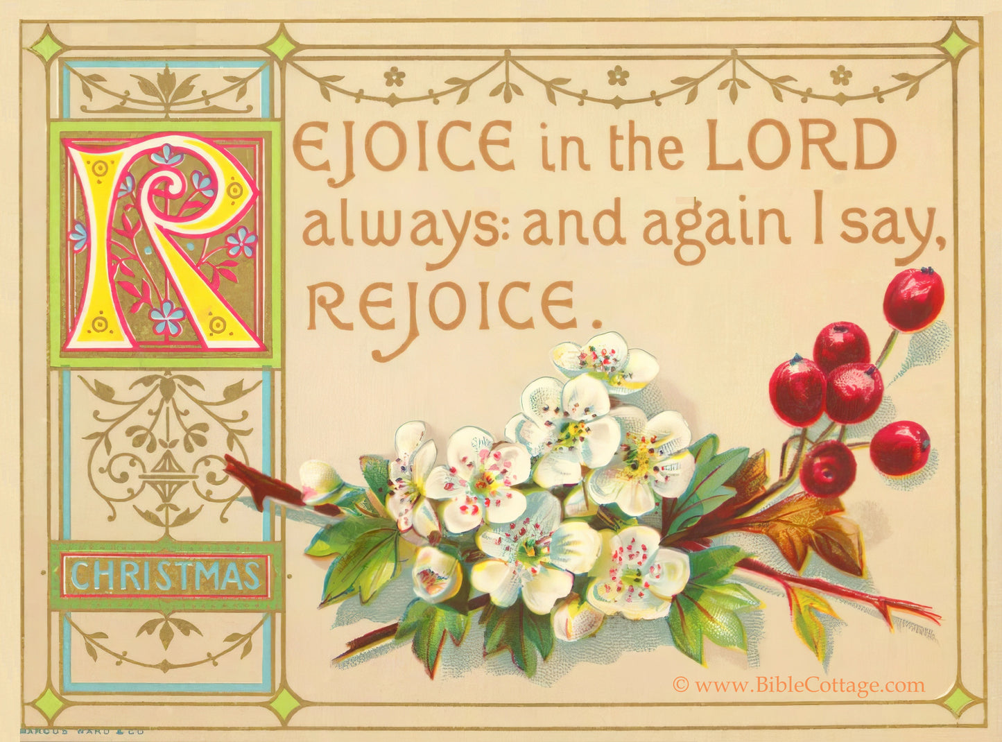 New! Rejoice in the Lord Always – Philippians 4:4 – Vintage Bible Art – Inspiring and Encouraging