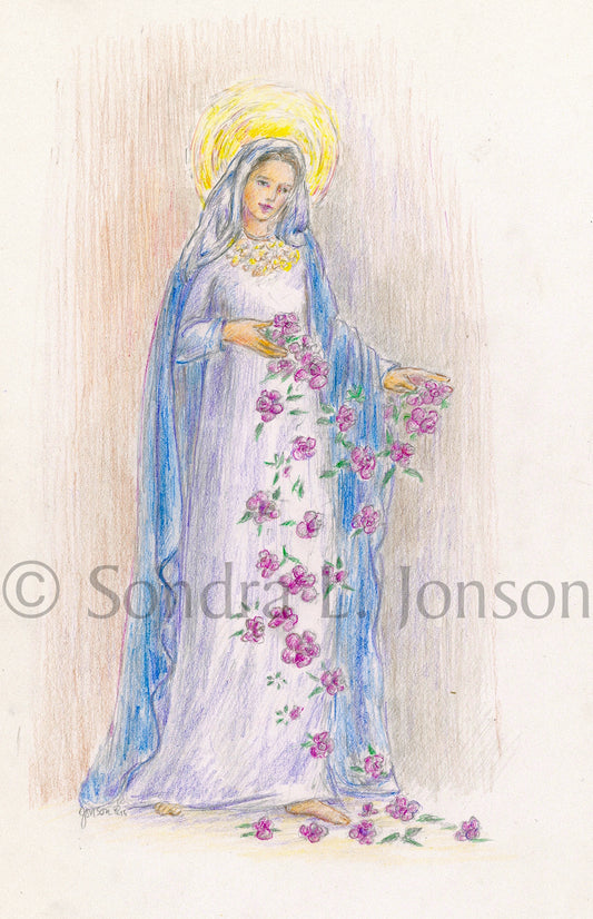 Mary and Roses -- Sondra Jonson Catholic Art Print