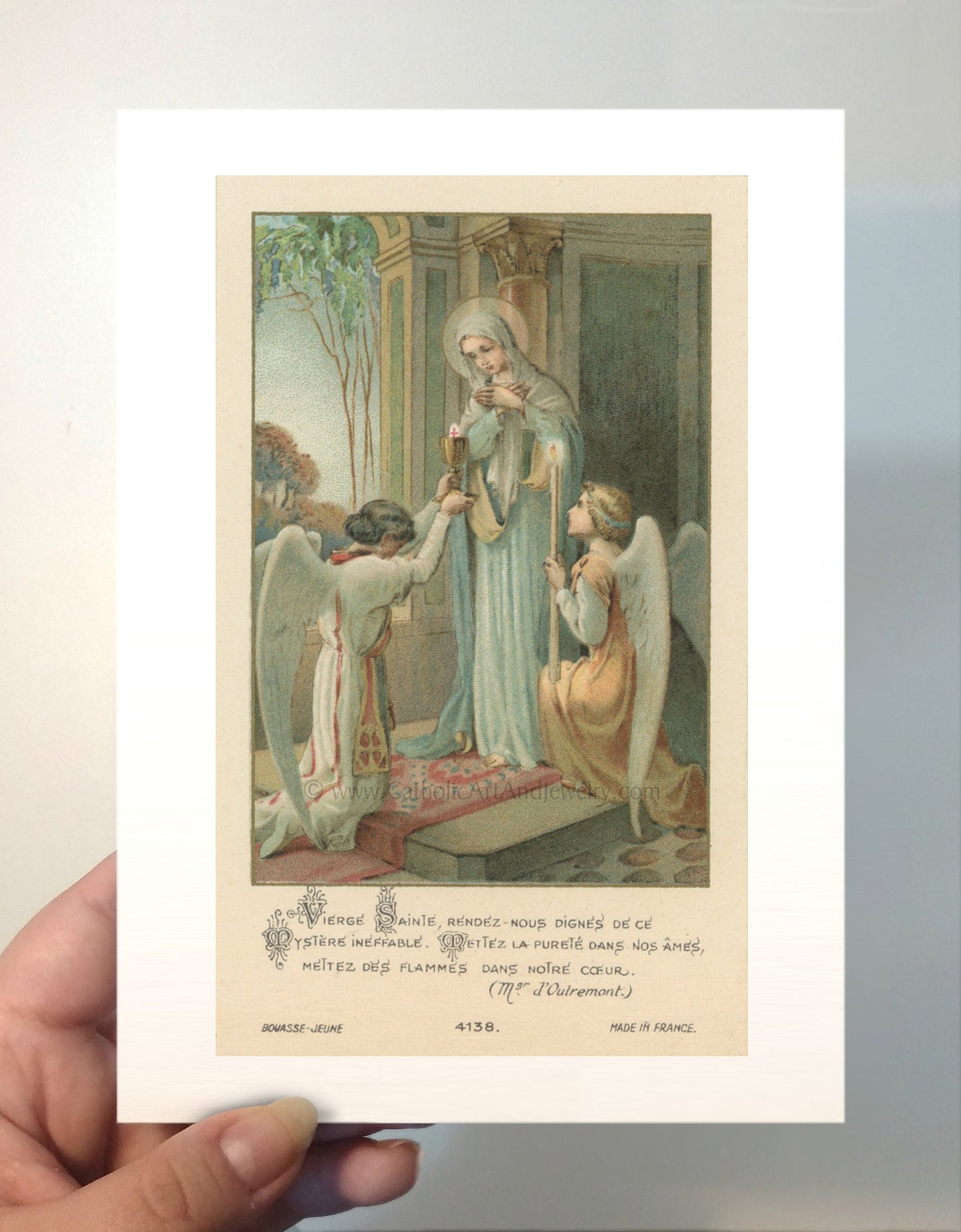 Mary Receiving Communion – based on a Vintage French Holy Card – Catholic Art Print – Unique Catholic Gift