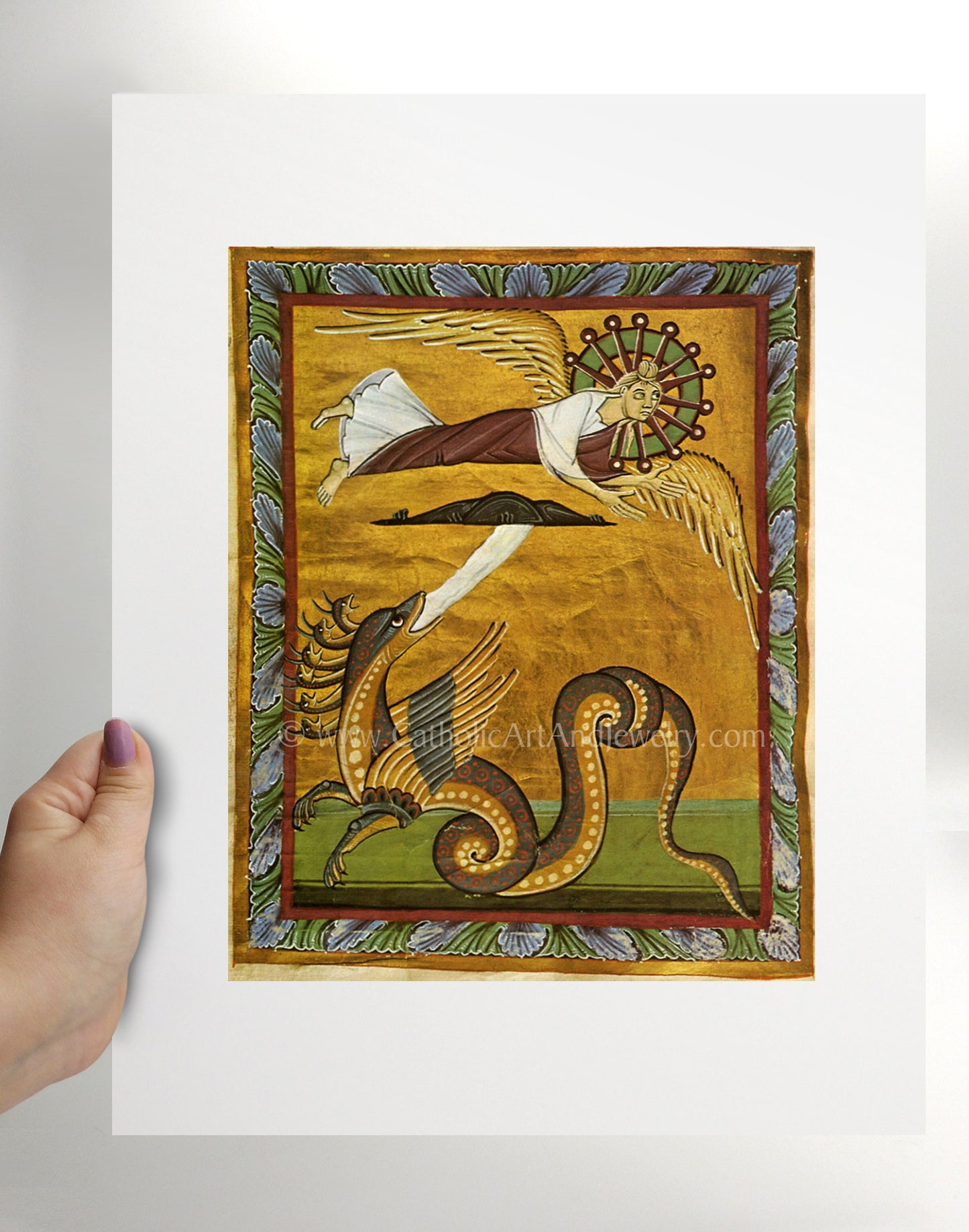 Hildegard of Bingen –"Angel and Dragon" – Catholic Art Print – Mystic Visions – Archival Quality – Catholic Gift – Medieval –Angel